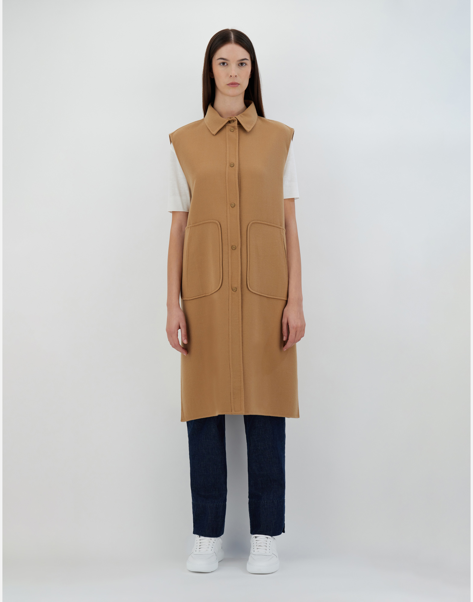 Herno Sleeveless Double-layered Wool Jacket In Camel