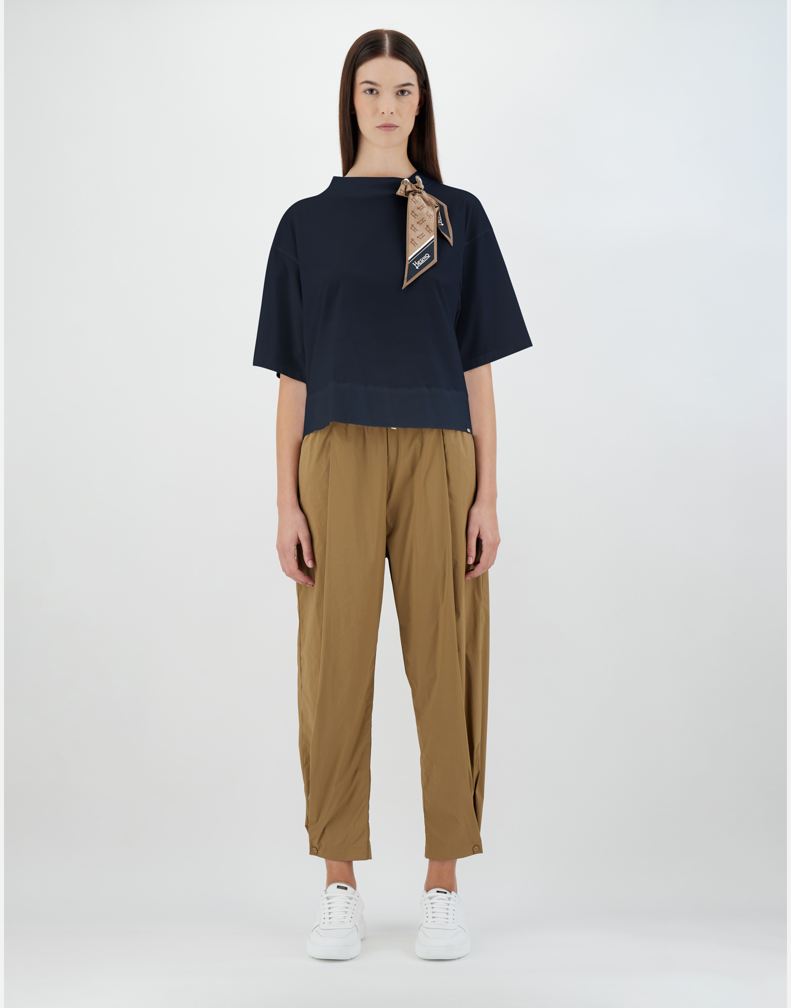 Herno Superfine Cotton Stretch T-shirt With Scarf In Navy Blue