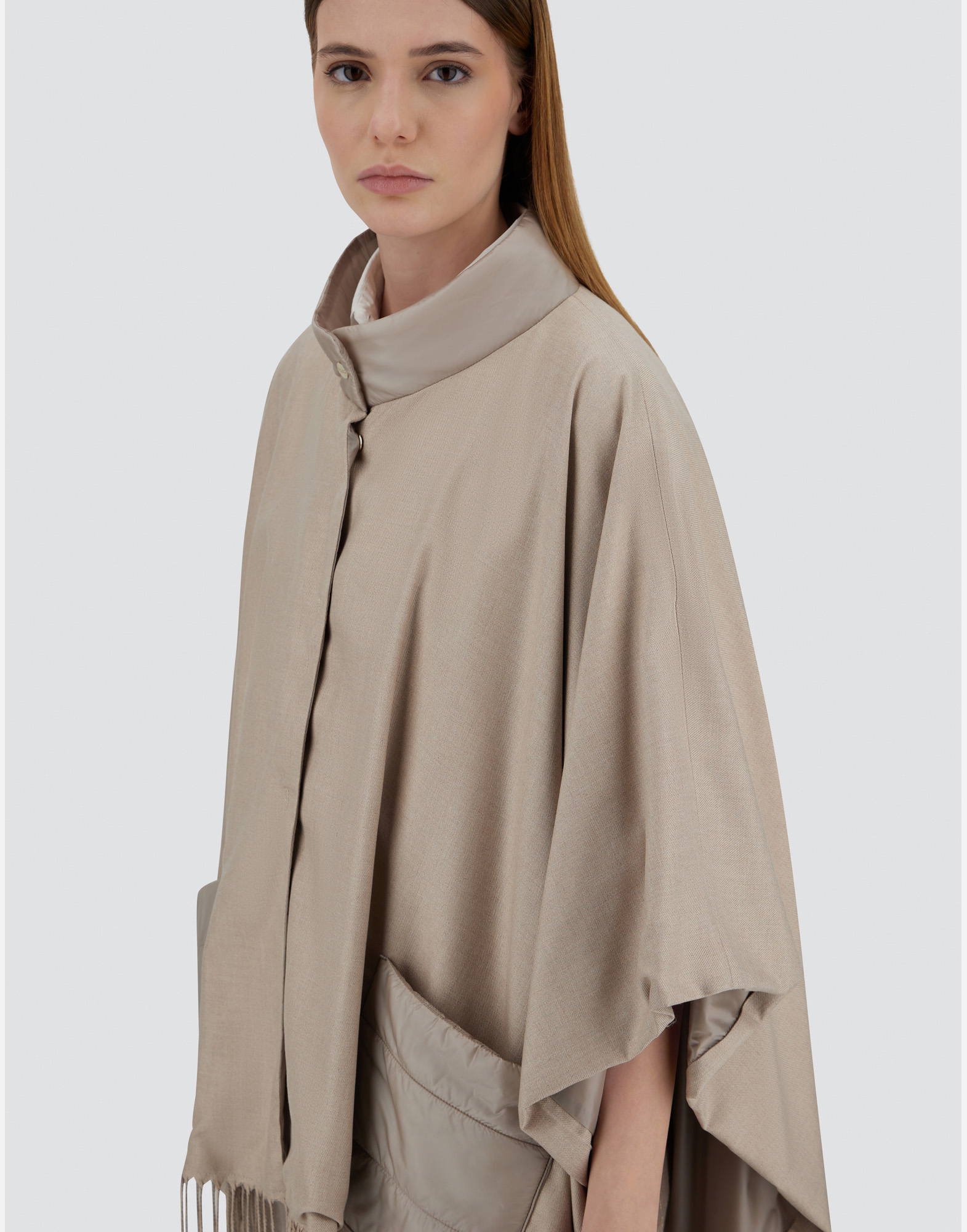 Herno Poncho In Summer Silk And Nylon Ultralight In Chantilly