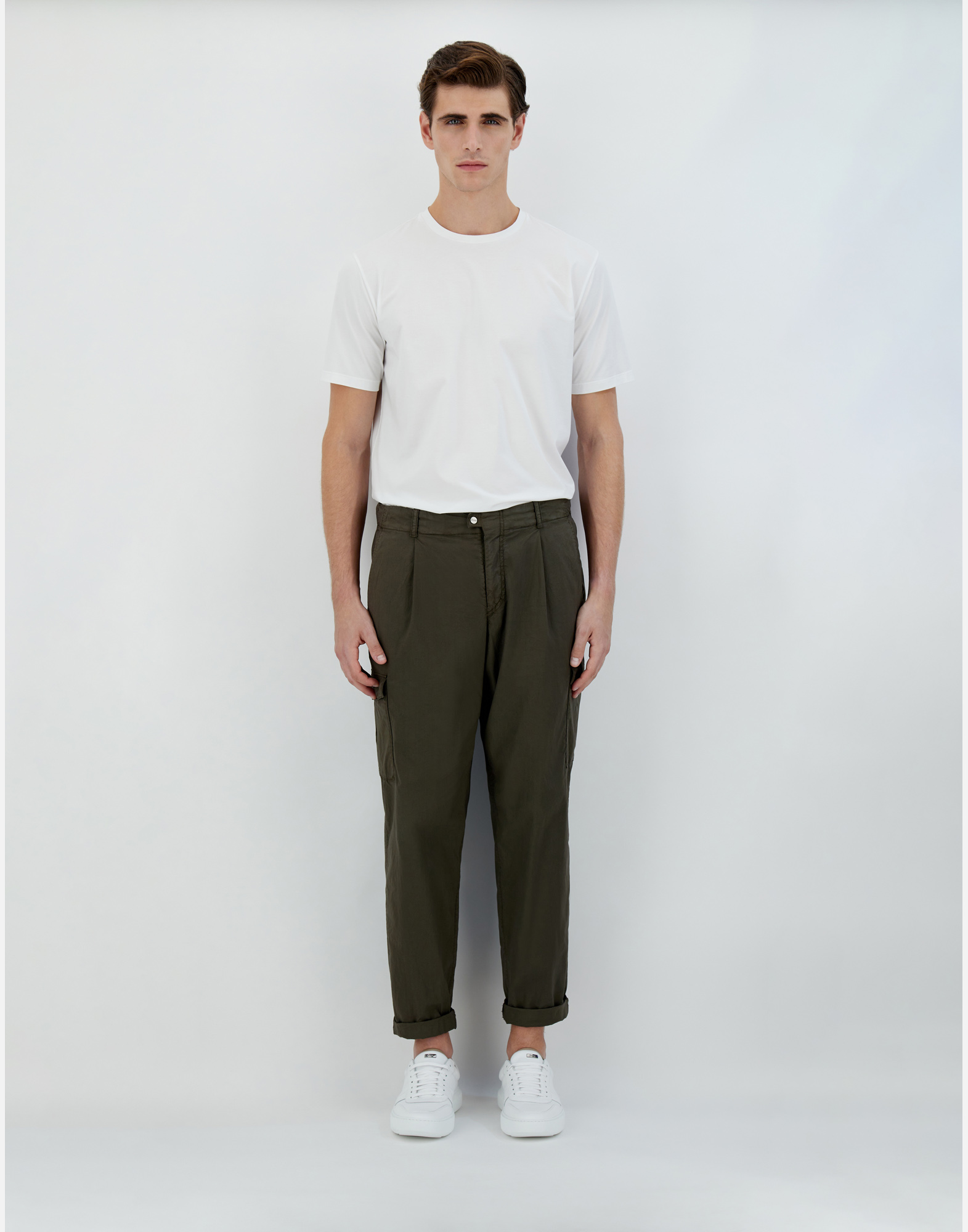 Herno Dyed Cotton Stretch Trousers In Light Military