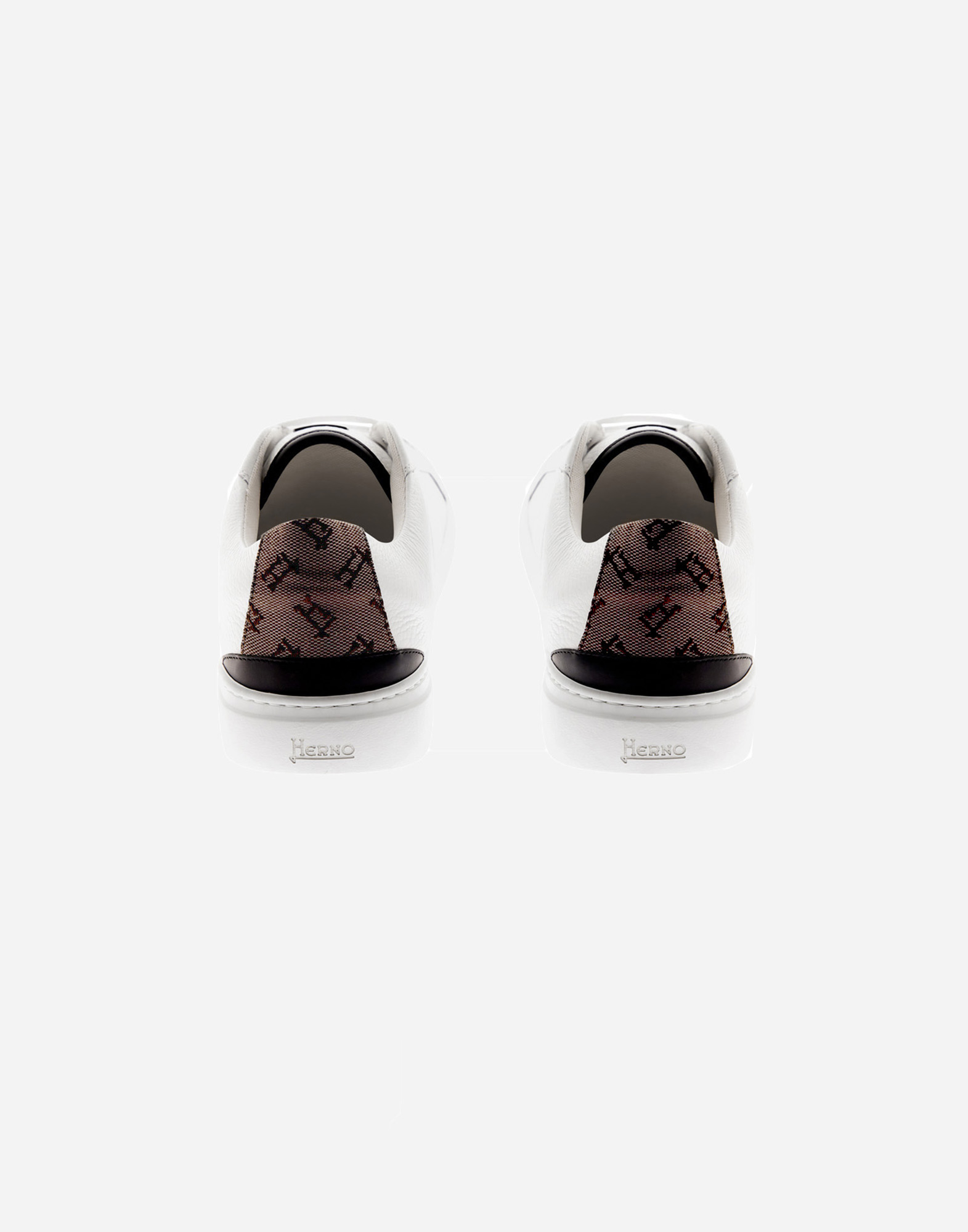 Herno Grained Leather And Monogram Trainers In White/blue