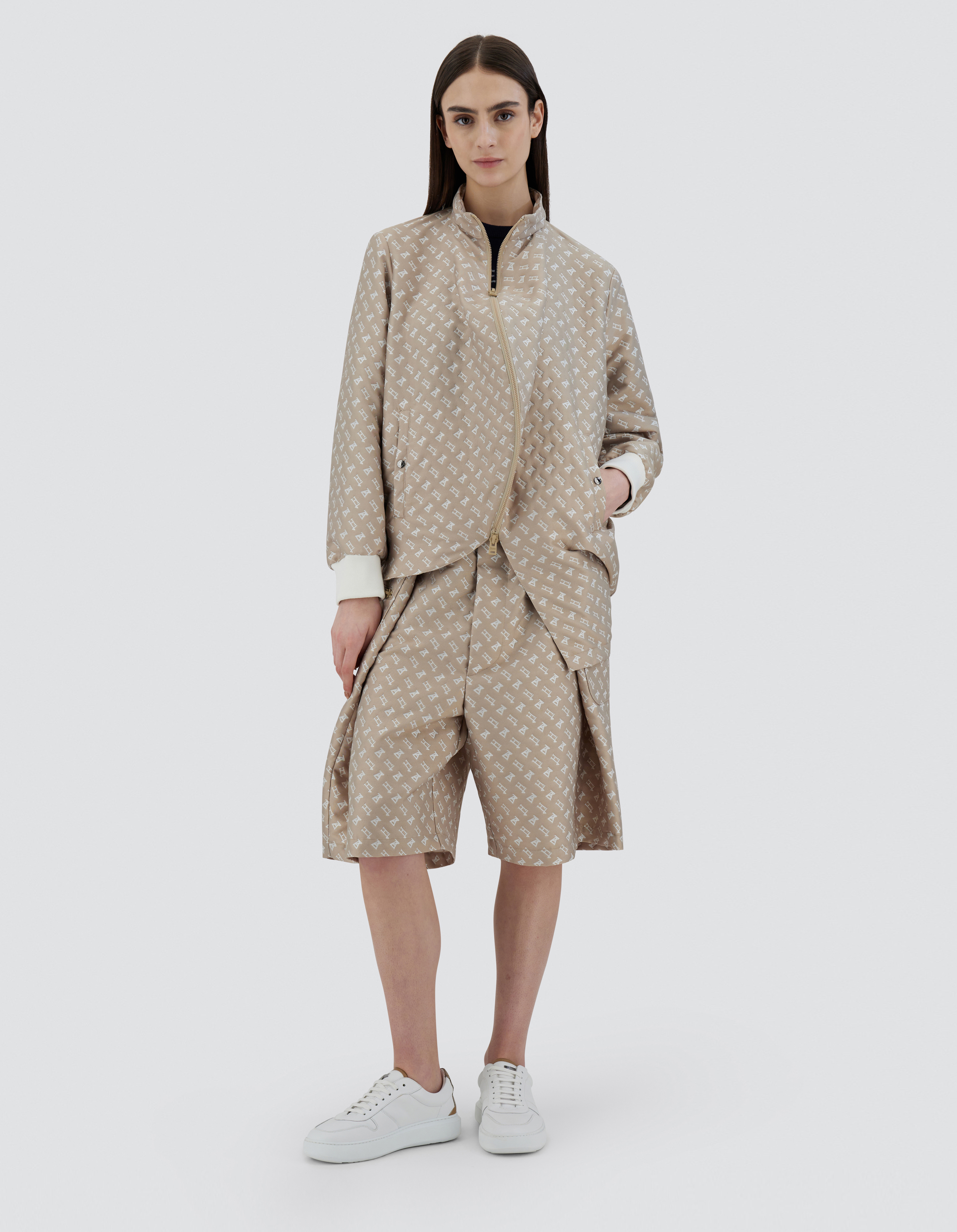 Herno Globe Bomber Jacket In Photocromatic Monogram In Light Beige