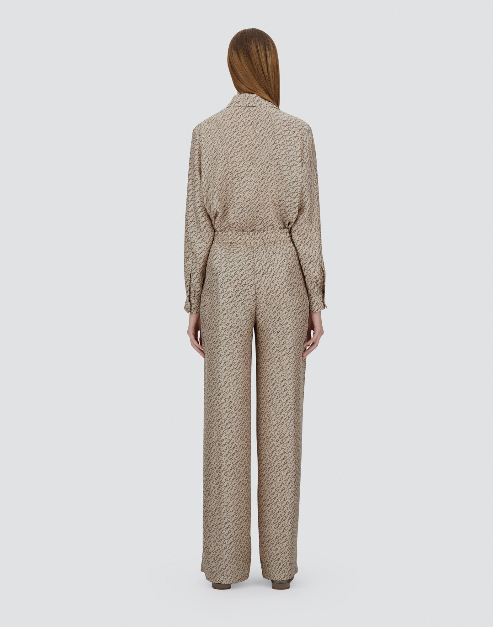 Herno Trousers In Iconic Print Silk In Camel