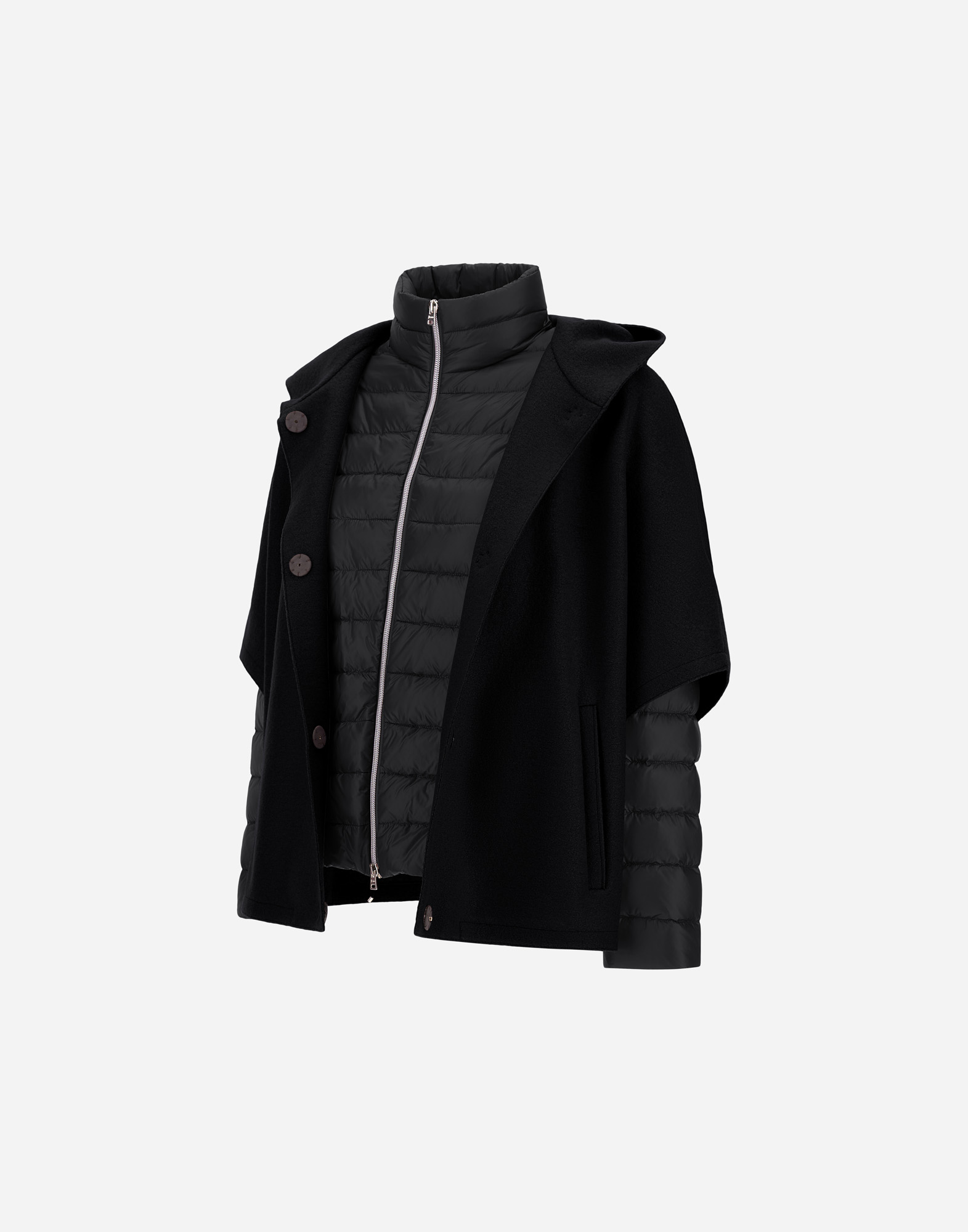 Herno Resort Cape In Felted Wool & Nylon Ultralight