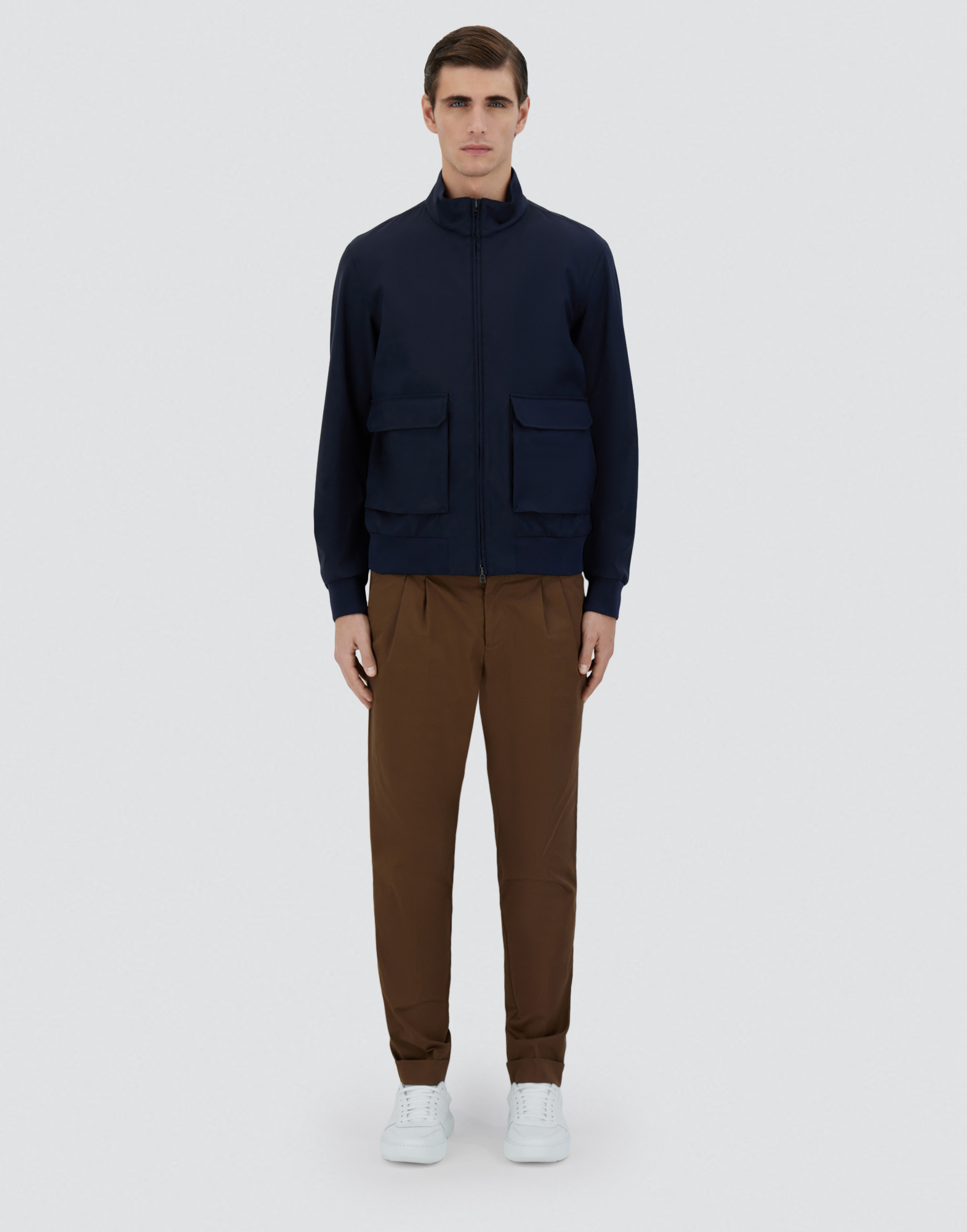 Herno Layered Wool Storm Bomber Jacket In Blue