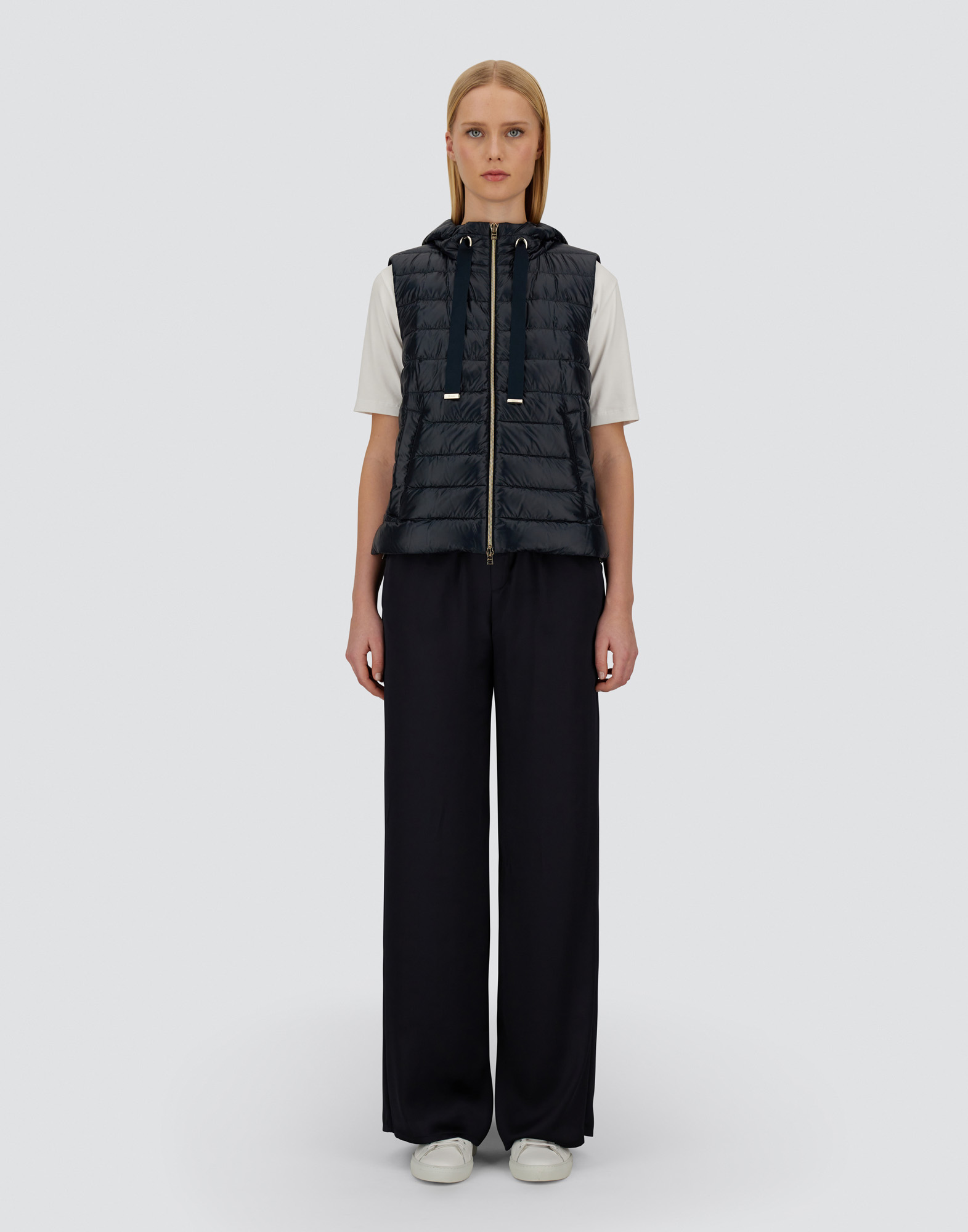 Herno Vest In Nylon Ultralight And Monogram Lurex In Blu Navy
