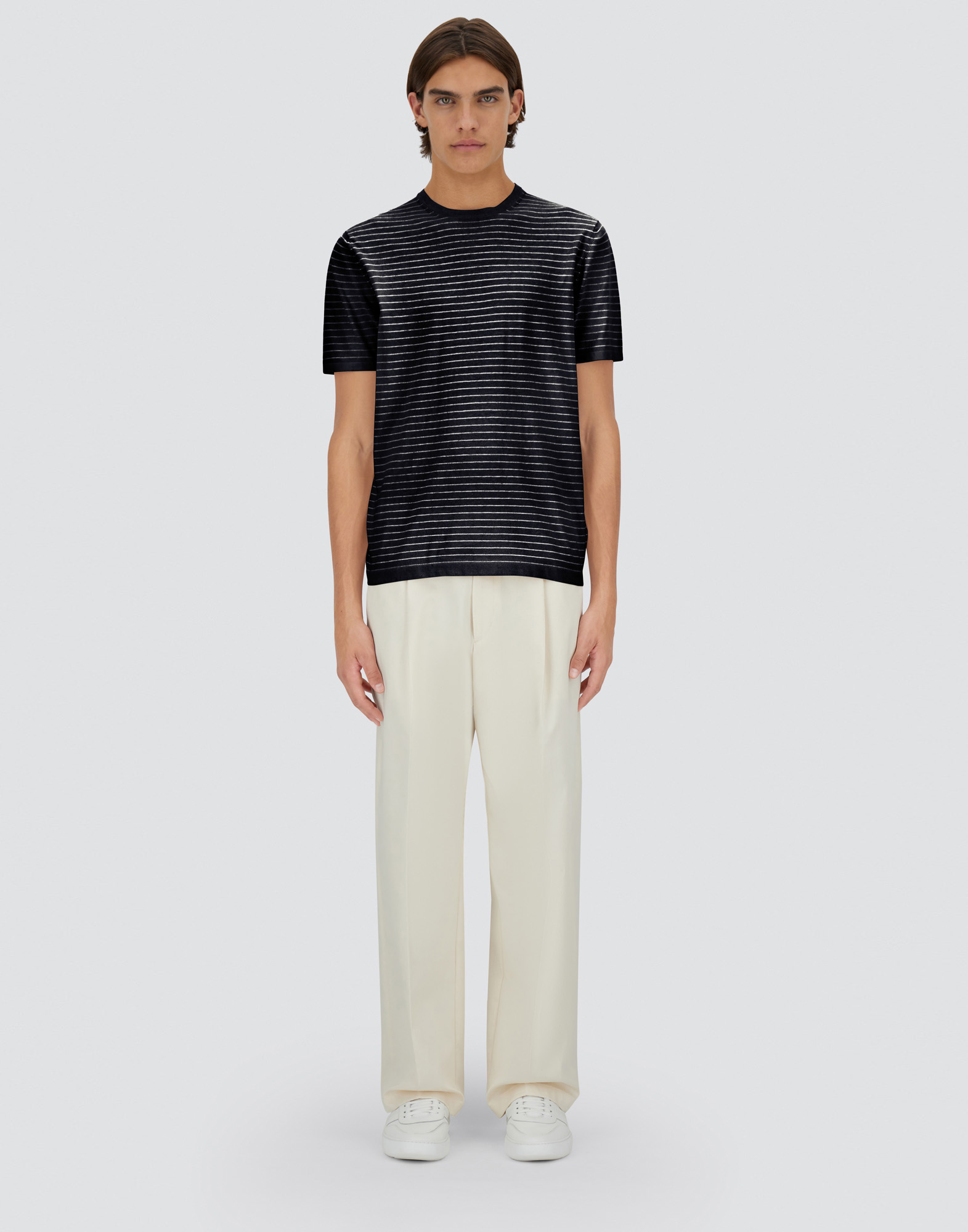 Herno Plain Cotton Knit T-shirt In Blu Navy