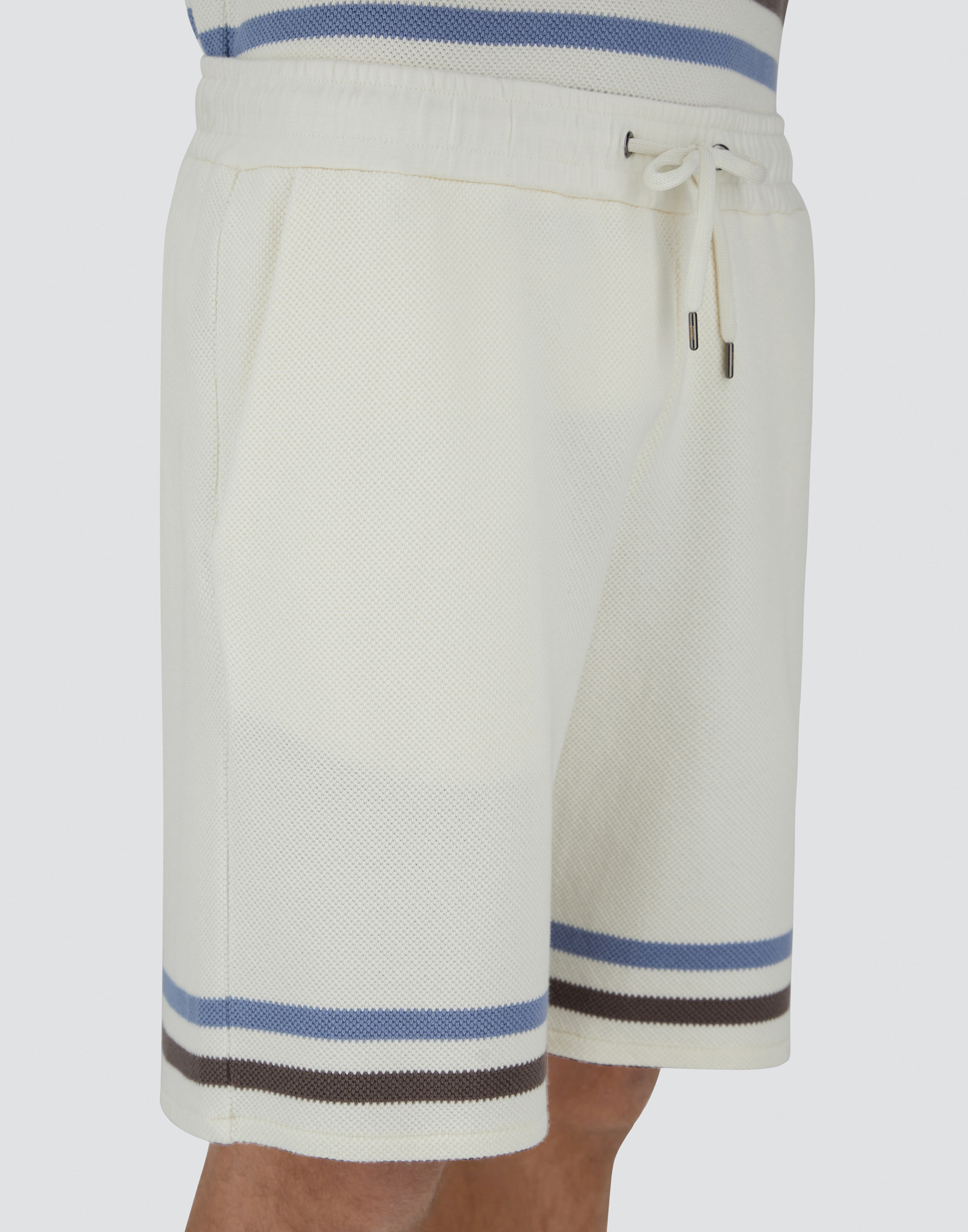 Herno Stripe Cotton Sweater Shorts In White/light Blue
