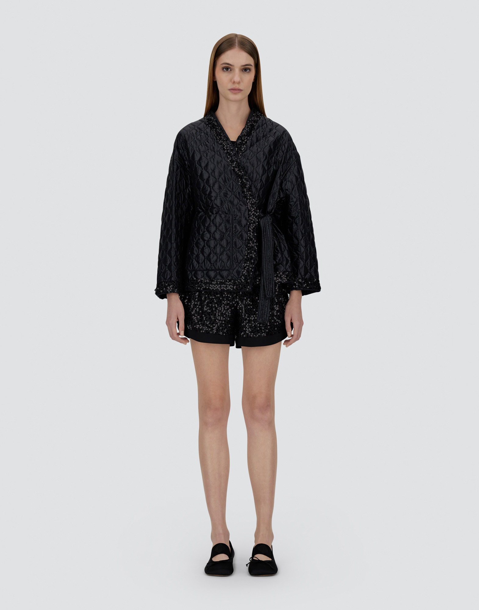 Herno Jacket In Nylon Ultralight, Matt Nylon And Sequin Mesh In Black