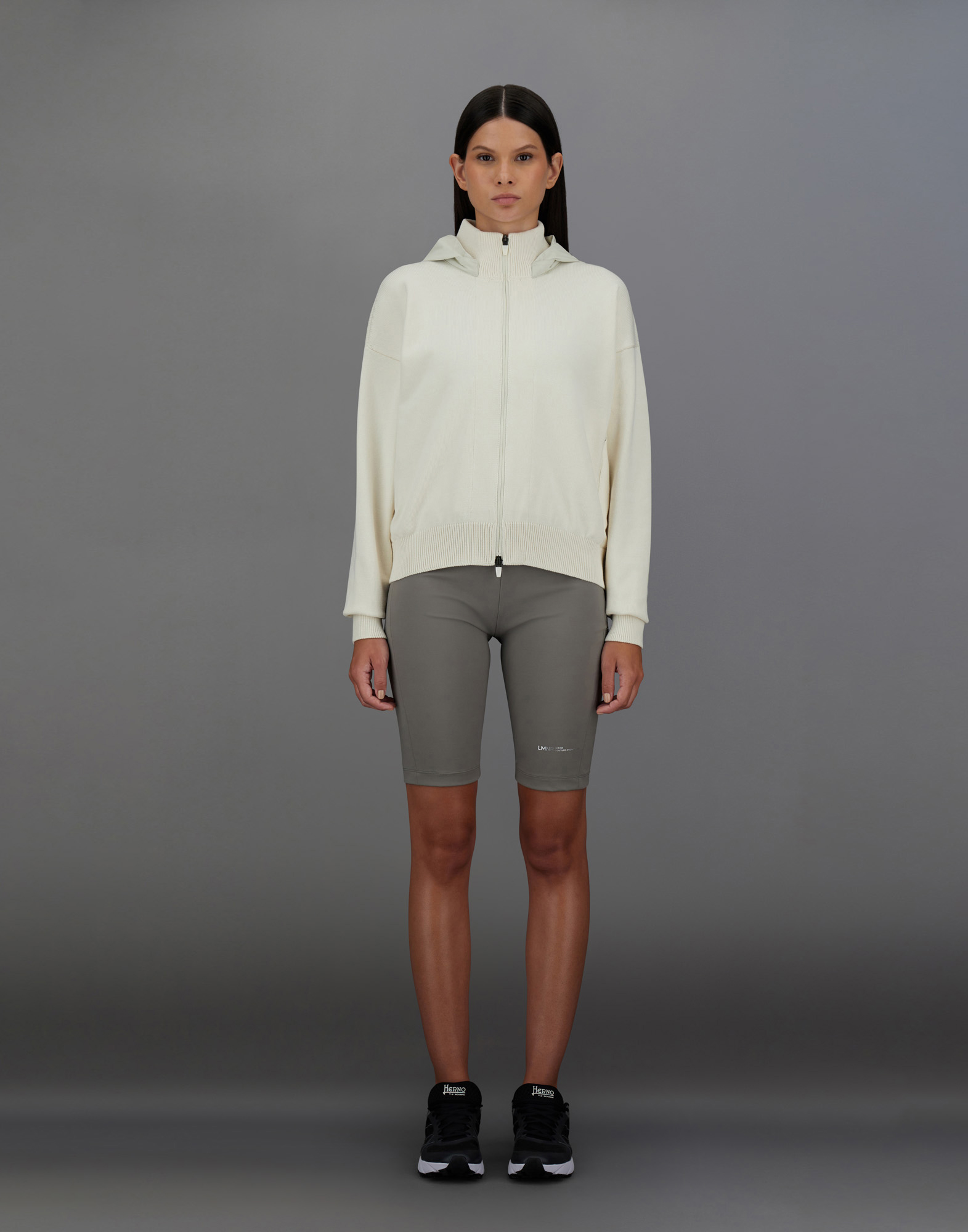 Herno Laminar Cardigan In Cony Knit And 2l Gore-tex In Cream