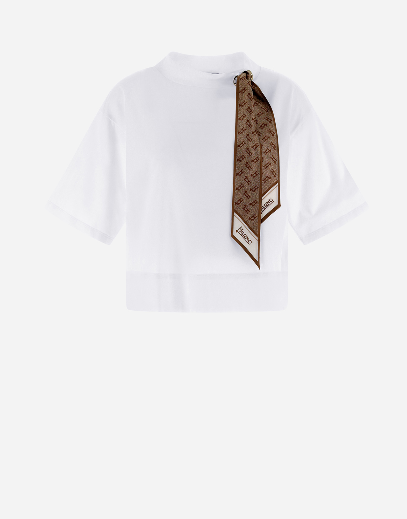 Shop Herno Superfine Cotton Stretch T-shirt With Scarf In White