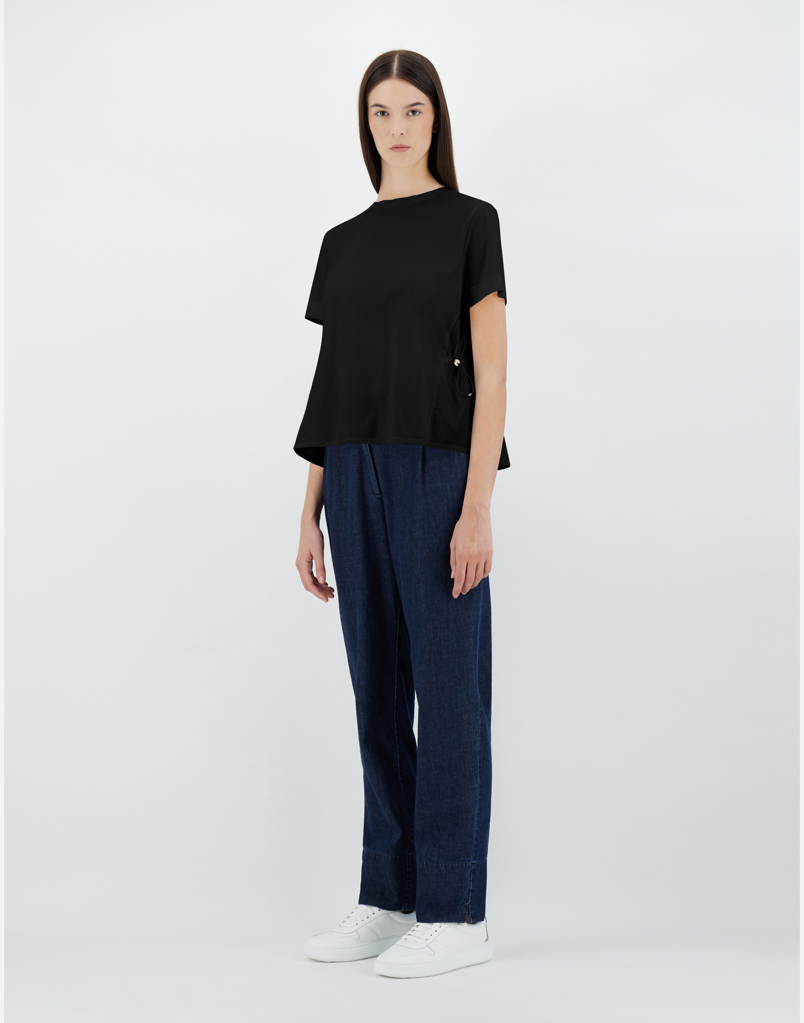 Herno Chic Cotton Jersey & New Techno Taffetà Tシャツ In Black