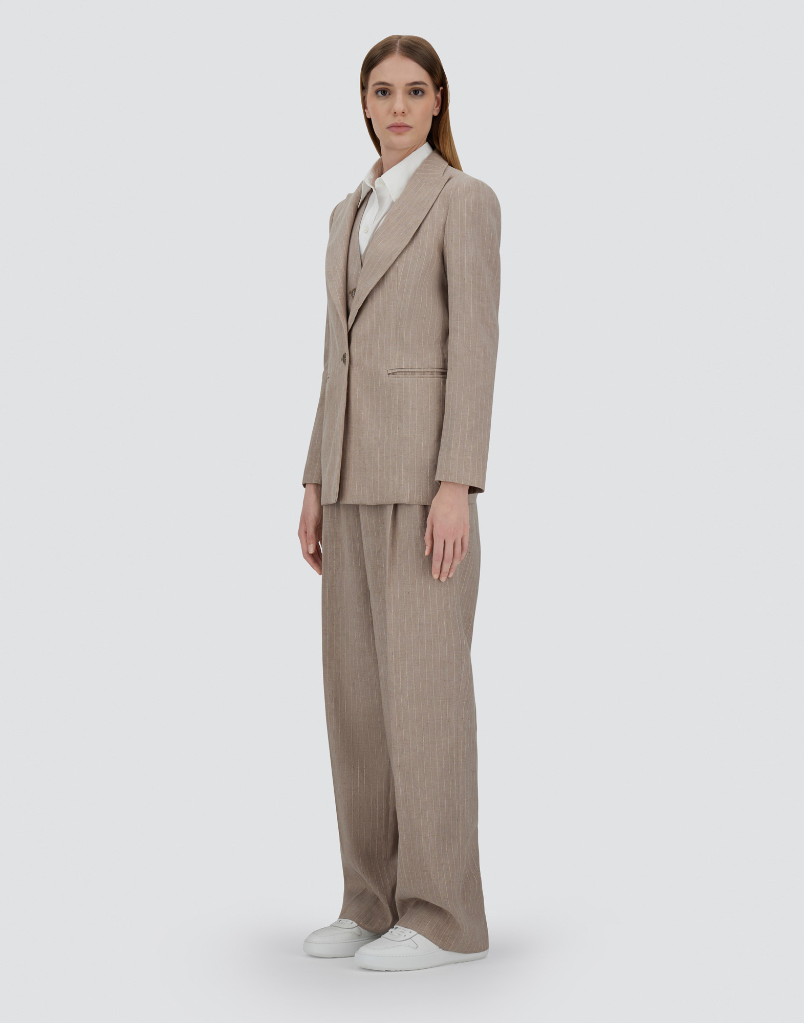 Herno Blazer In Linen Pinstripe In Chantilly