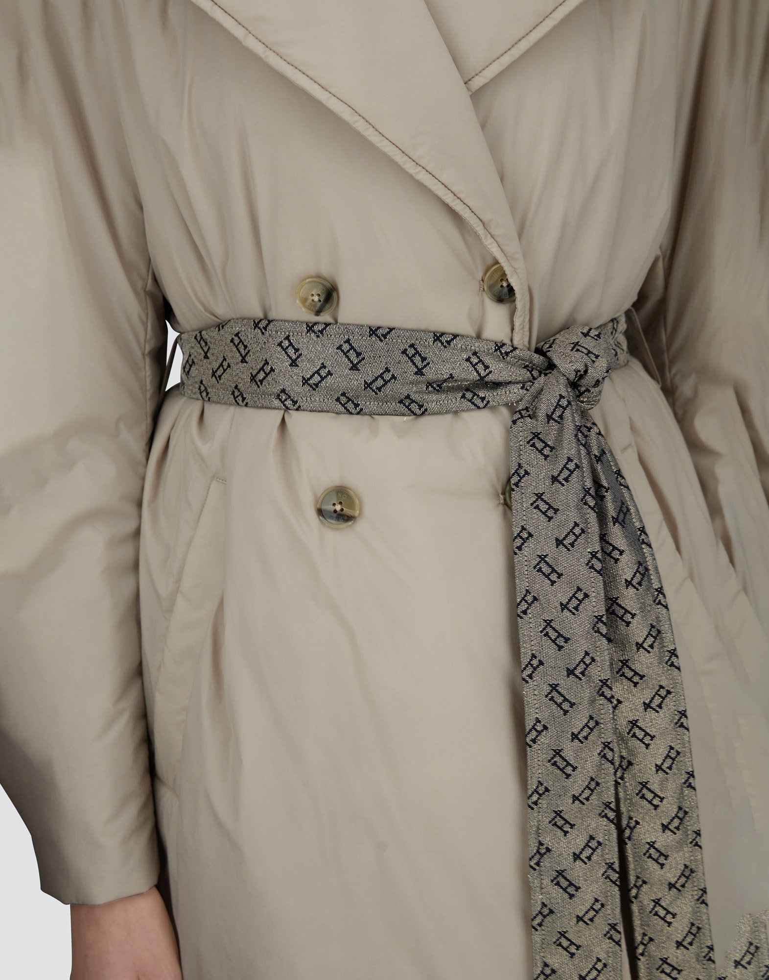 Herno Trench Coat In Ecoage And Monogram Lurex In Chantilly