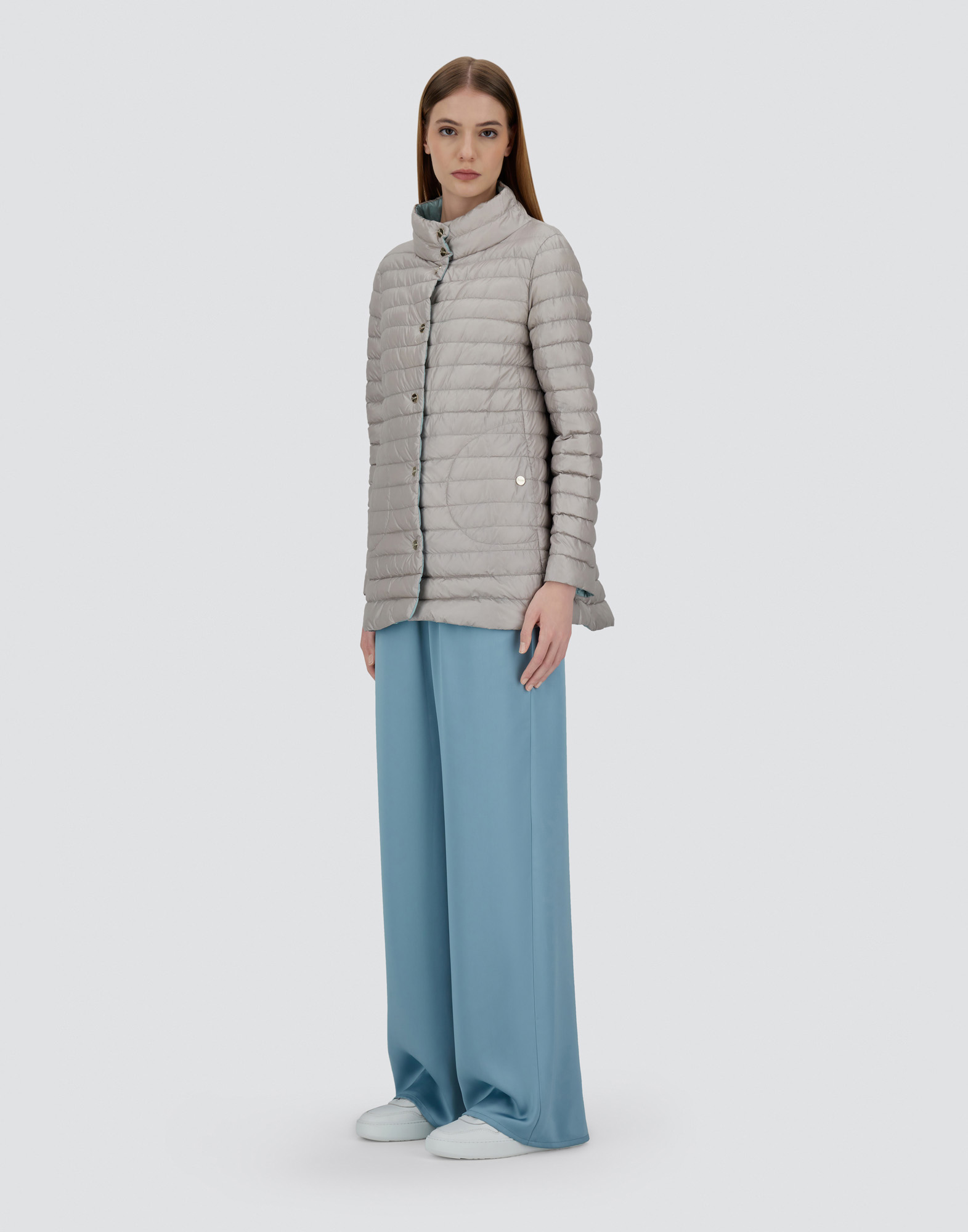Herno Reversible A-shape Jacket In Nylon Ultralight In Ice/light Blue