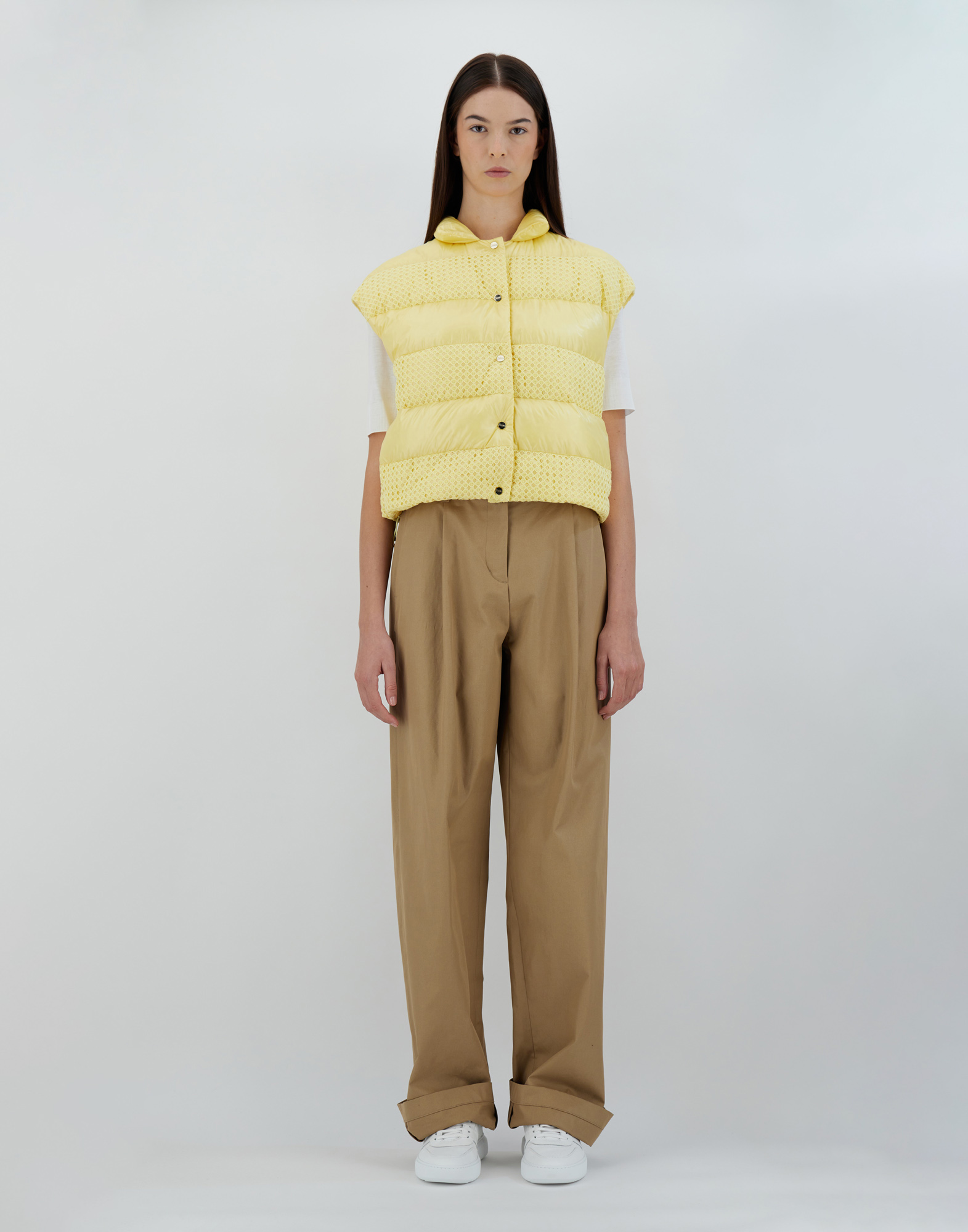Herno Sleeveless Nylon Ultralight And Spring Lace Jacket In Lemon Yellow