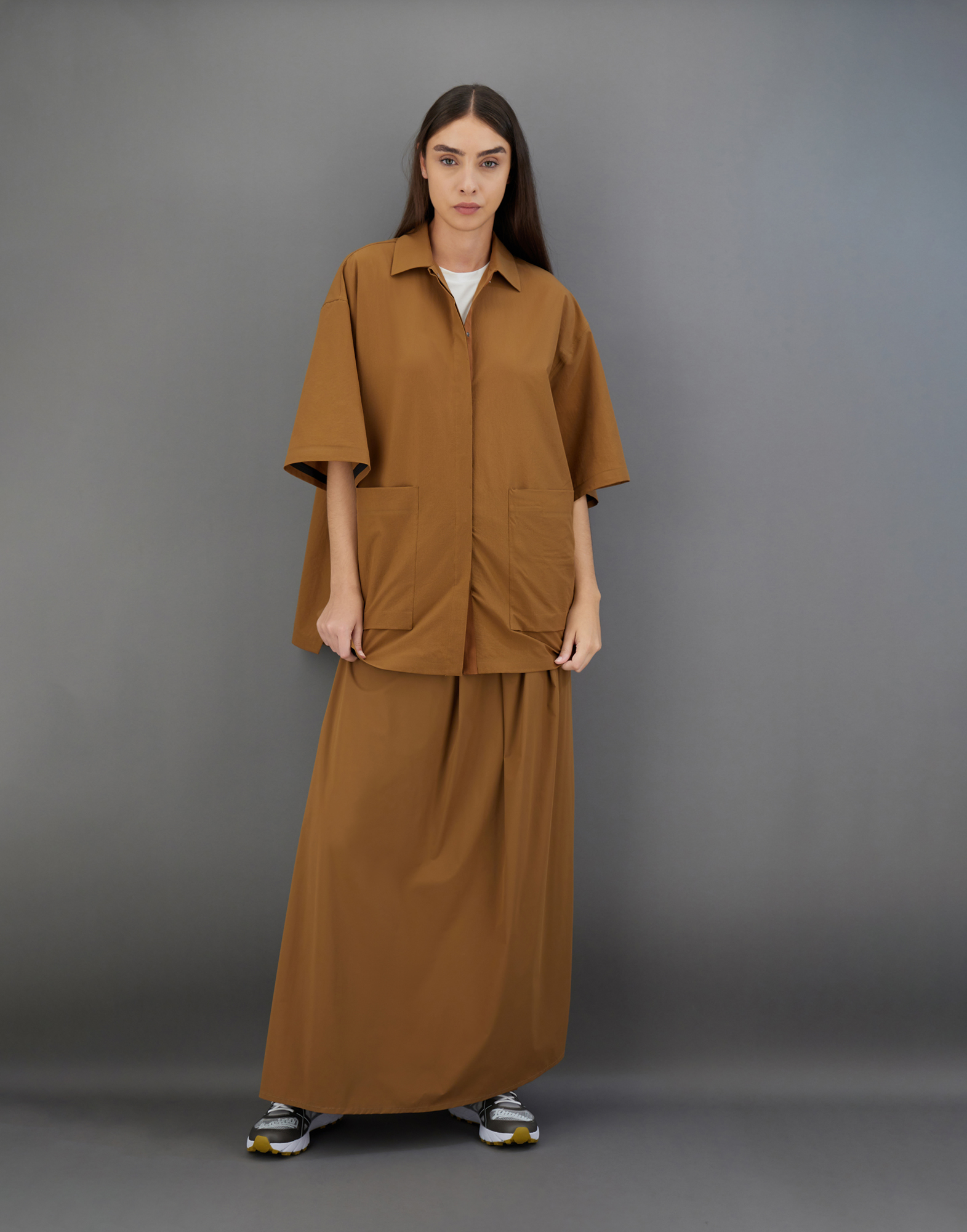Herno Laminar Shirt In Climate Regulation Ripstop In Tobacco