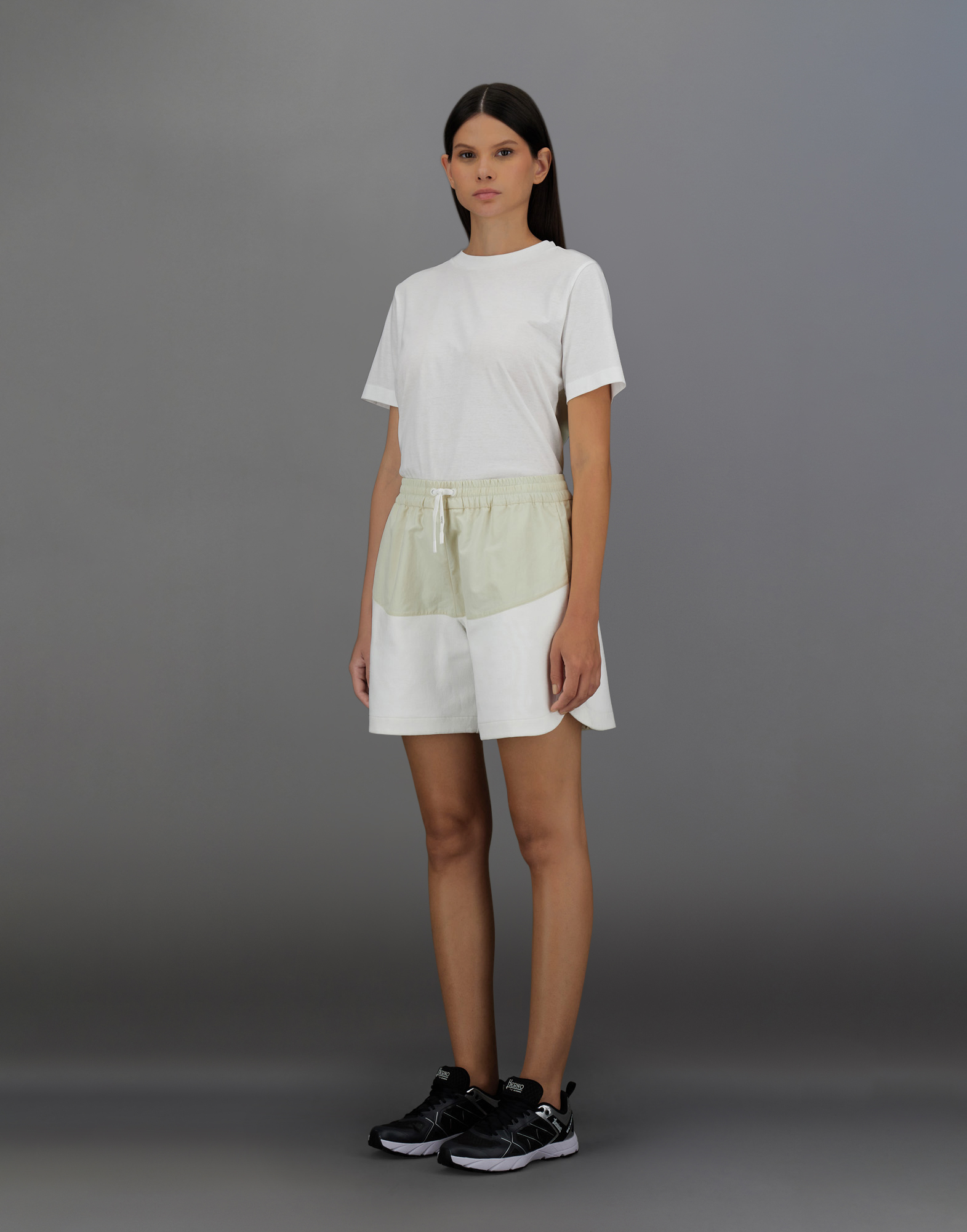 Herno Laminar Shorts In Structured Fleece And Tech-poplin In White