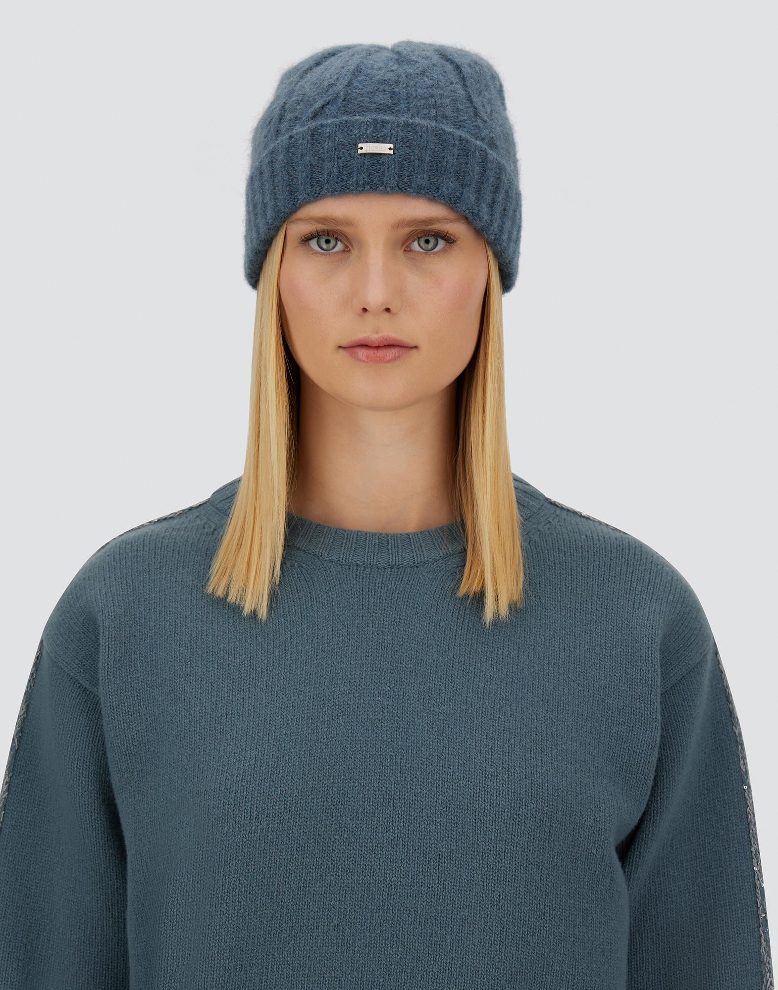 Herno Resort Beanie In Cable Knit Alpaca Wool In Blue