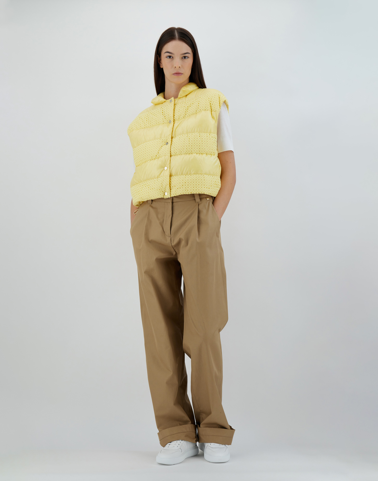 Herno Sleeveless Nylon Ultralight And Spring Lace Jacket In Lemon Yellow