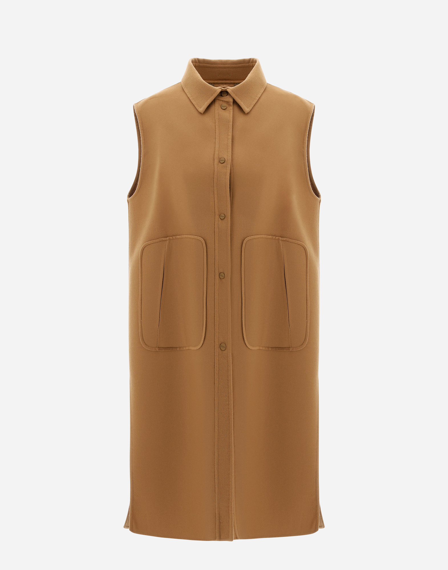 Herno Sleeveless Double-layered Wool Jacket In Camel