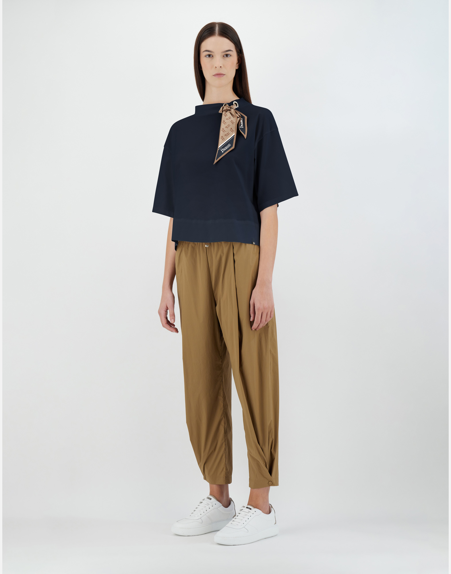 Herno Superfine Cotton Stretch T-shirt With Scarf In Navy Blue