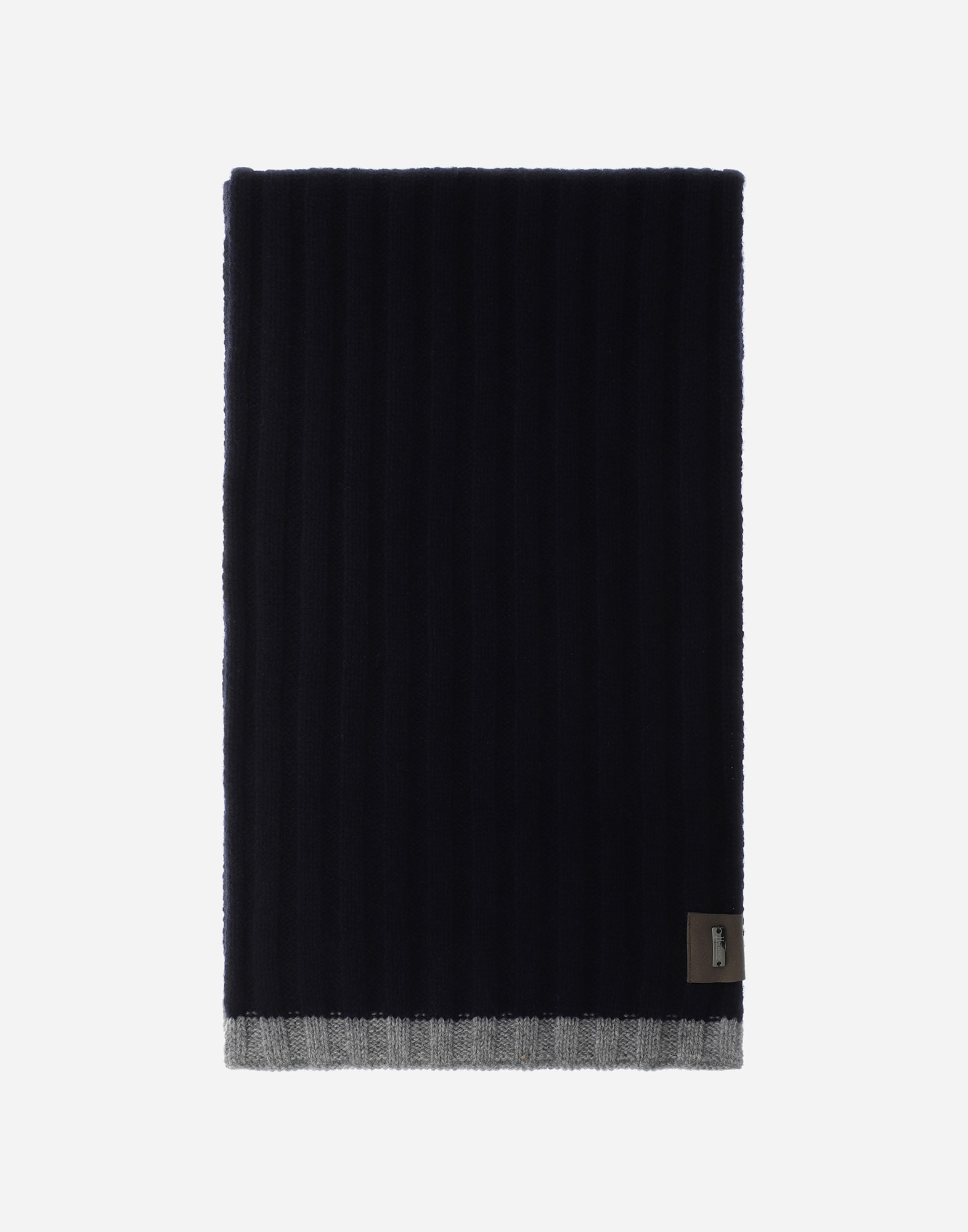 Herno Cashmere And Alcantara Scarf In Dark Blue