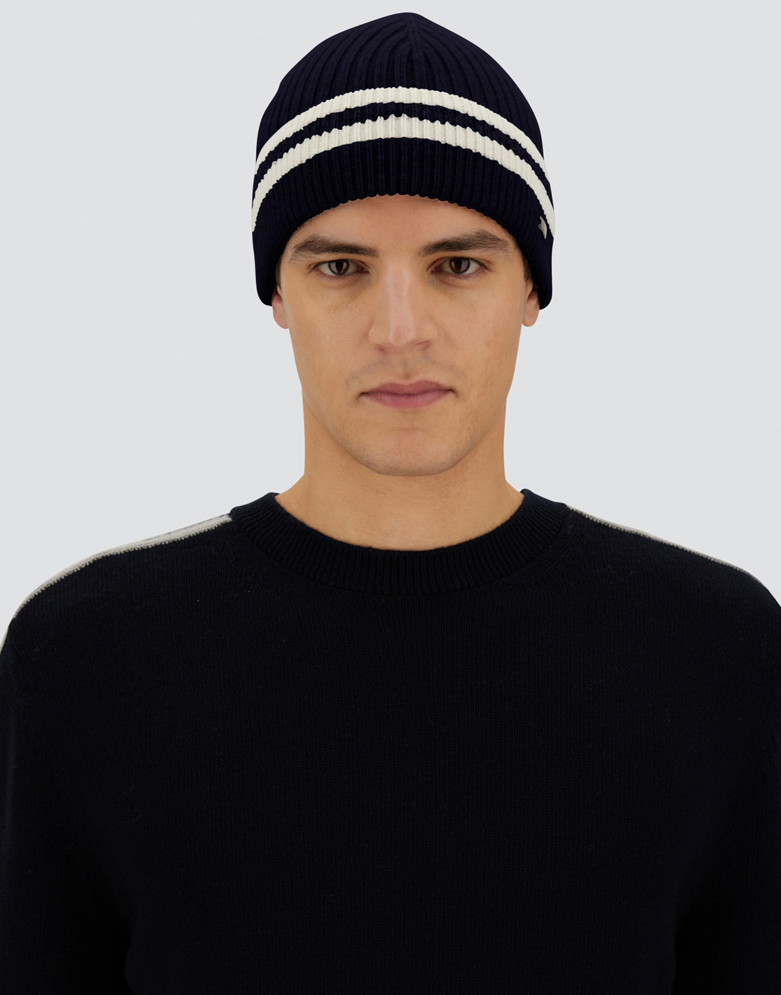Herno Resort Beanie In Double Rib Wool In Black