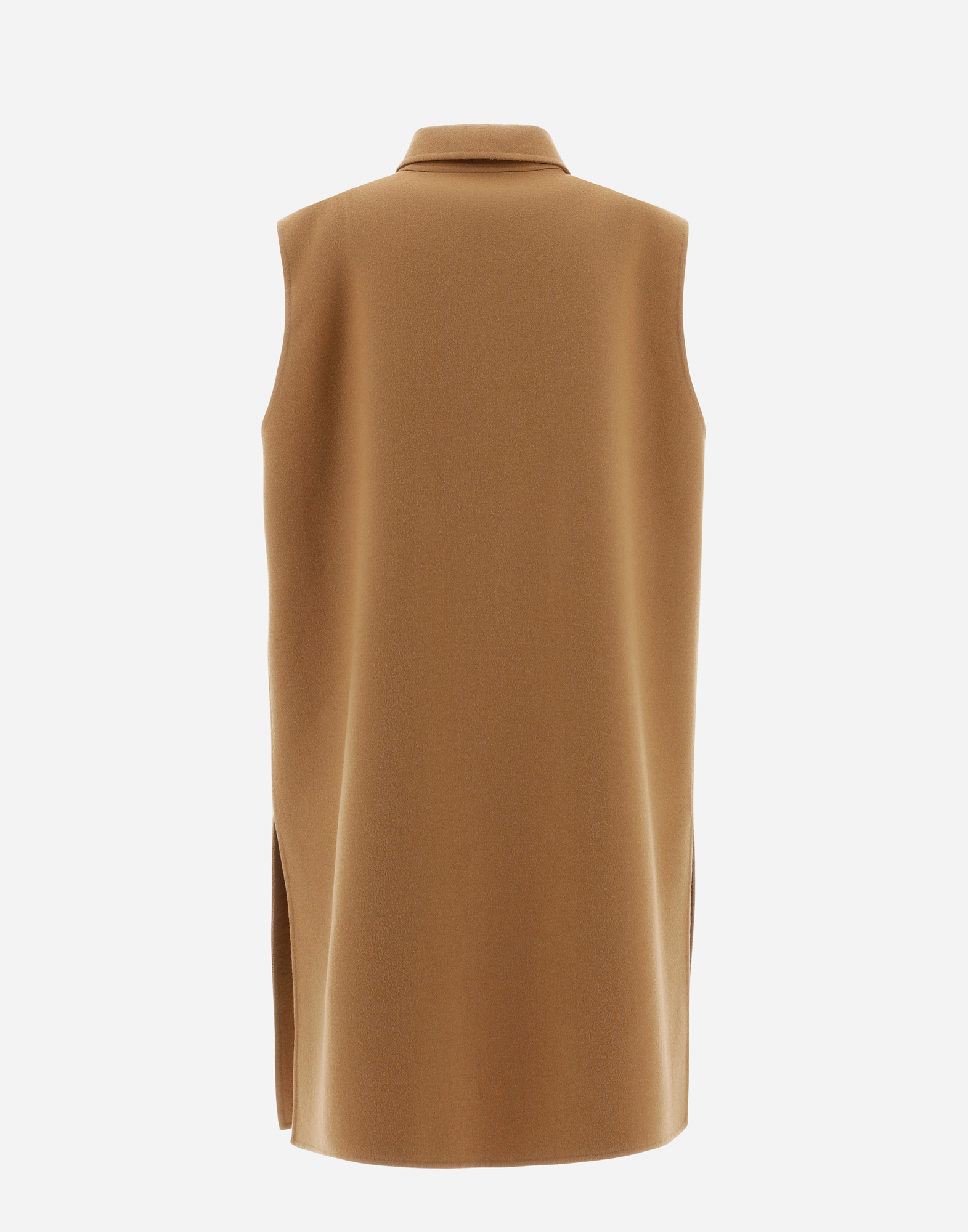 Herno Sleeveless Double-layered Wool Jacket In Camel