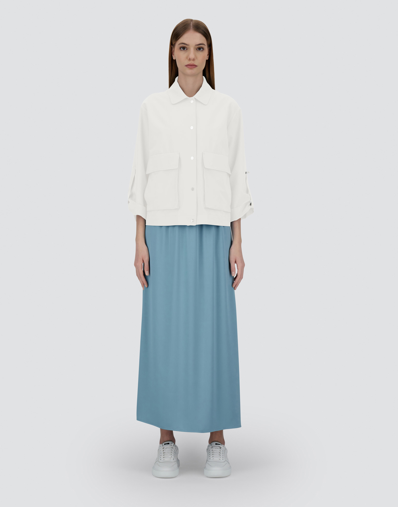 Herno Viscose-effect Shacket In Grey Pearl