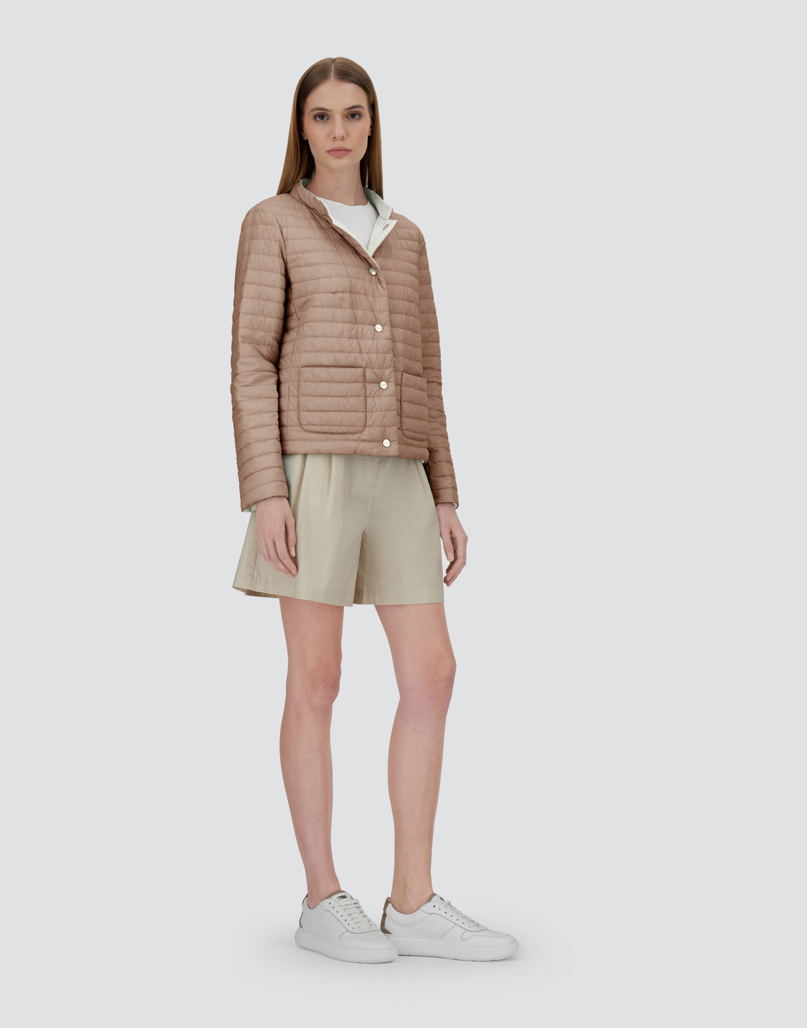 Herno Reversible Jacket In Ecoage And Nylon Ultralight In White/camel