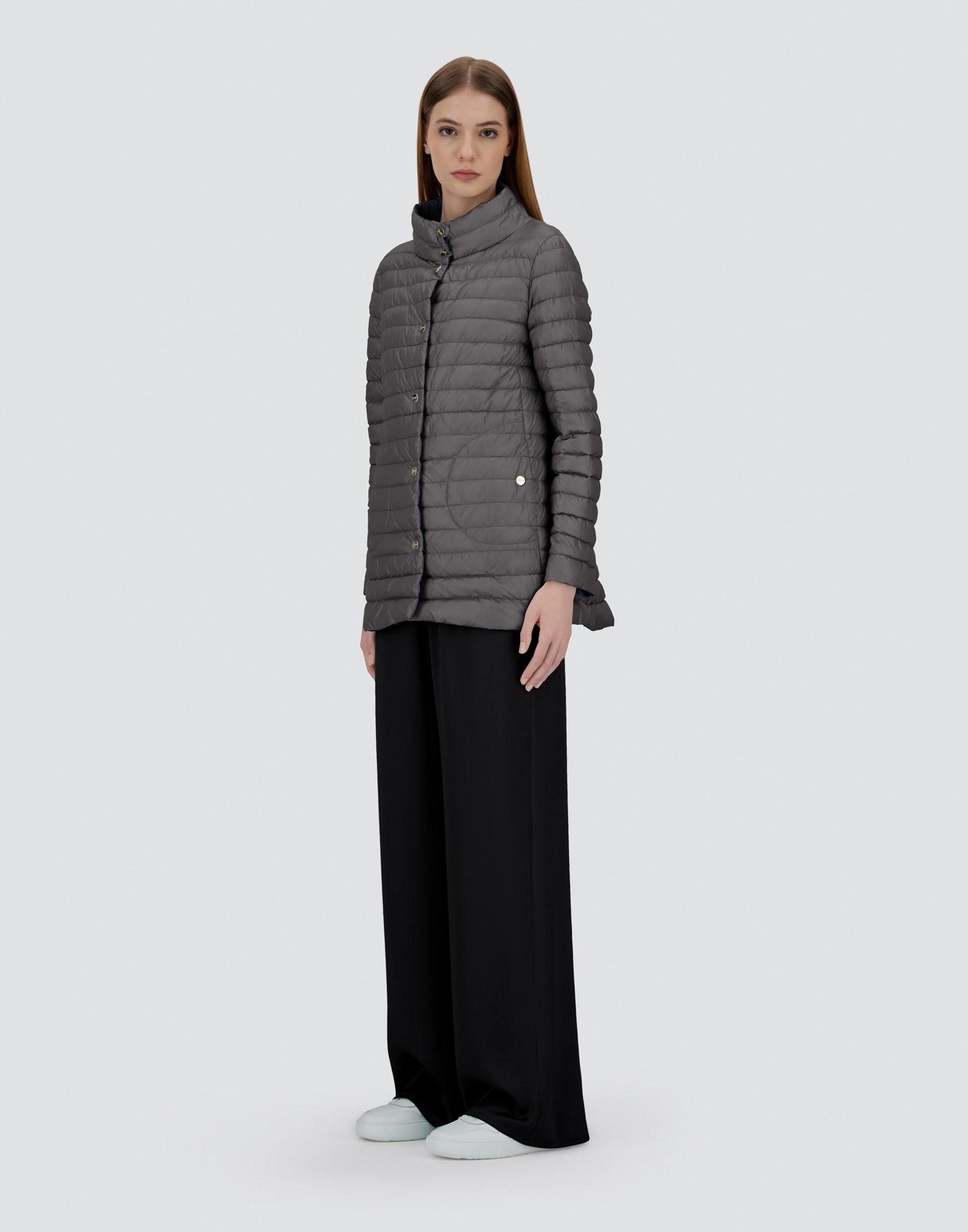 Herno Reversible A-shape Jacket In Nylon Ultralight In Blue Grey