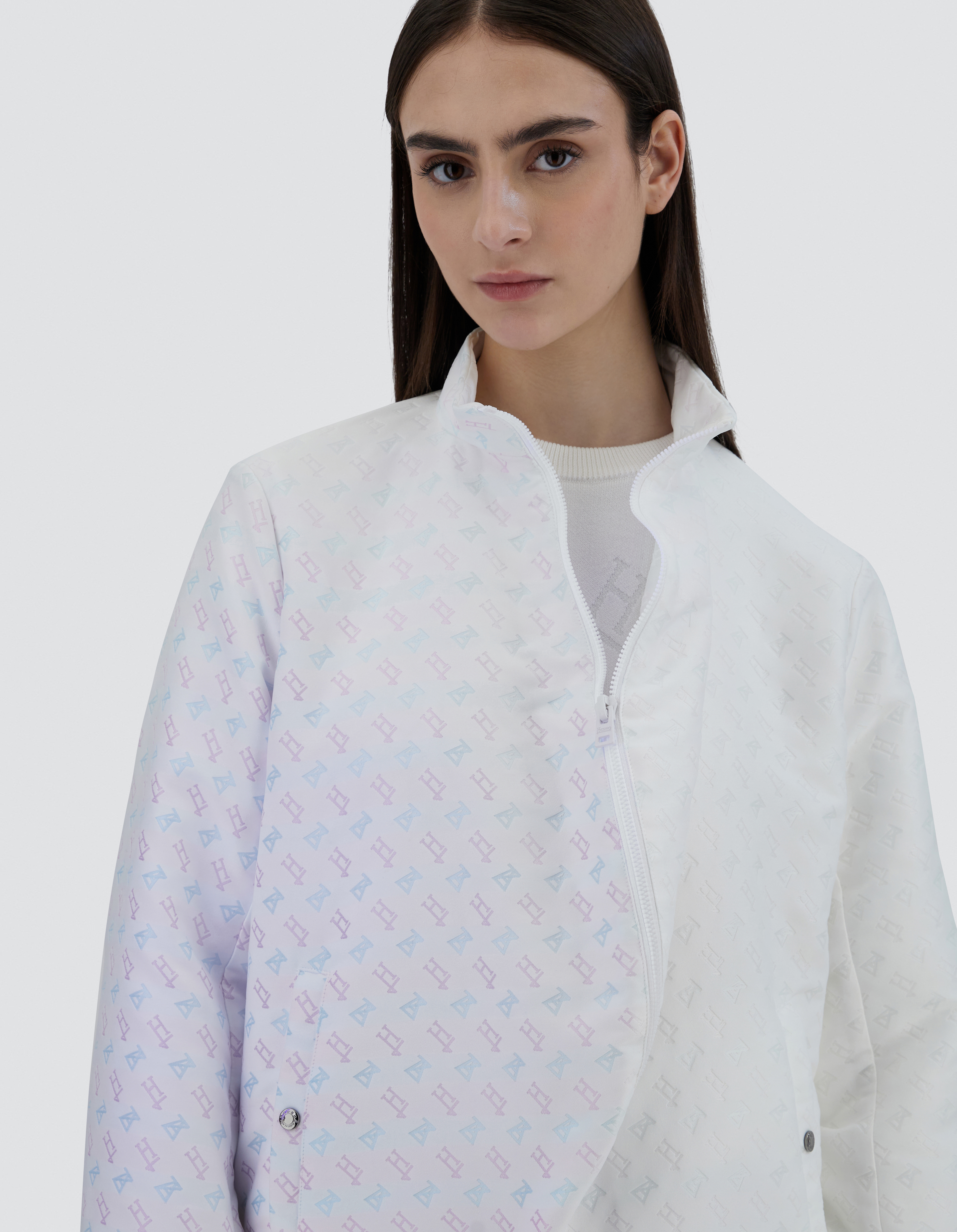 Herno Globe Bomber Jacket In Photocromatic Monogram In White