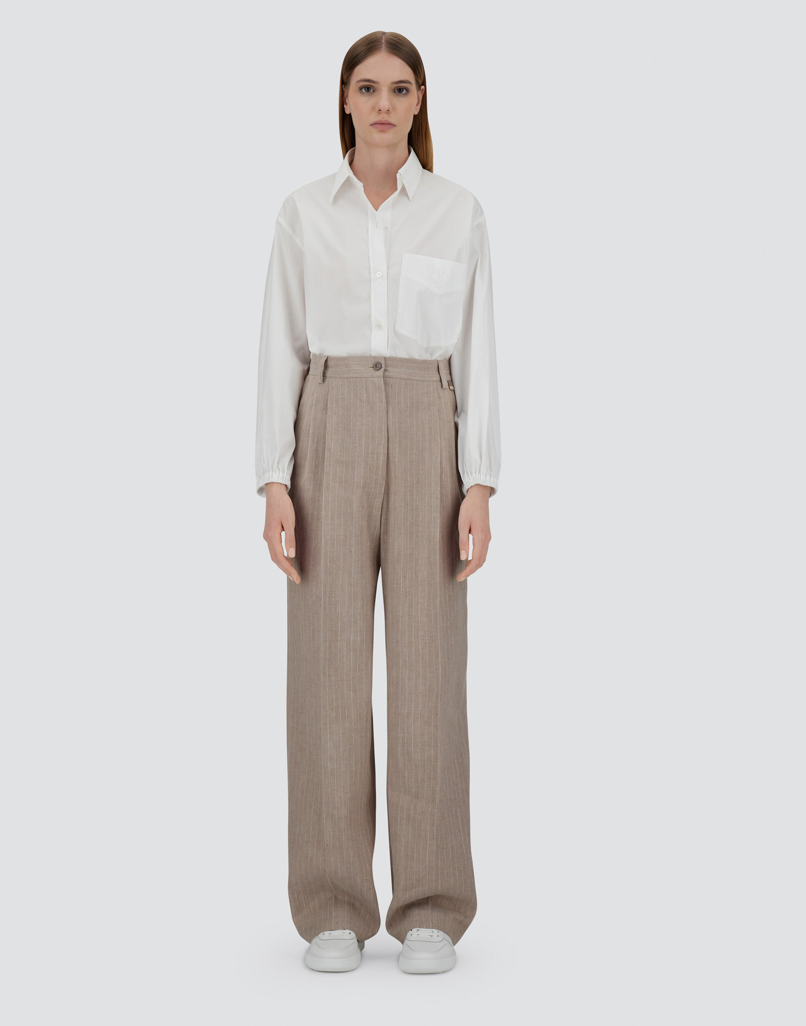 Herno Trousers In Linen Pinstripe In Chantilly