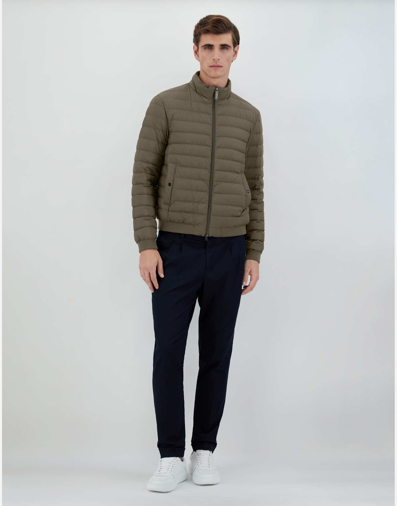 Herno Ecoage Bomber Jacket In Green/beige