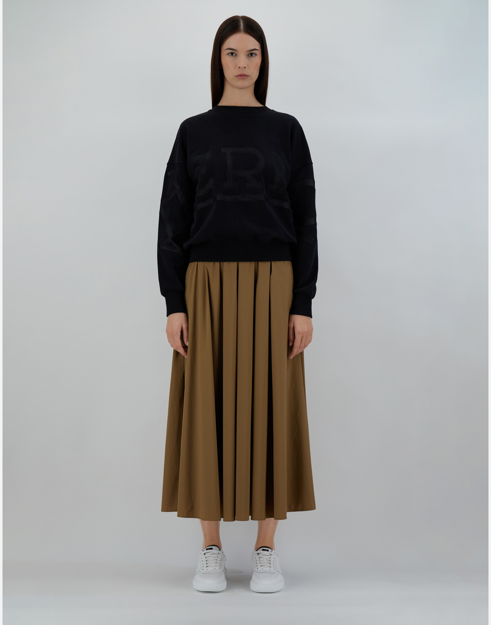 Herno Diagonal Cotton, Fleece ＆ Mesh スウェットシャツ In Black