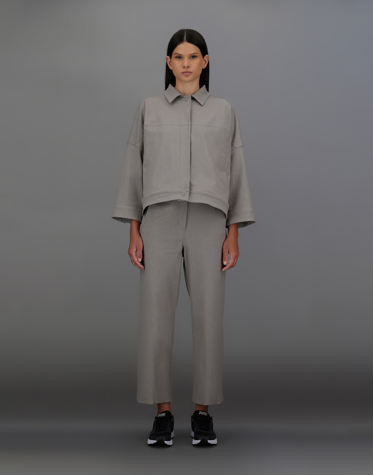 Herno Laminar Shacket In Diagonal-tech Cotton And Extralight Stretch In Grey