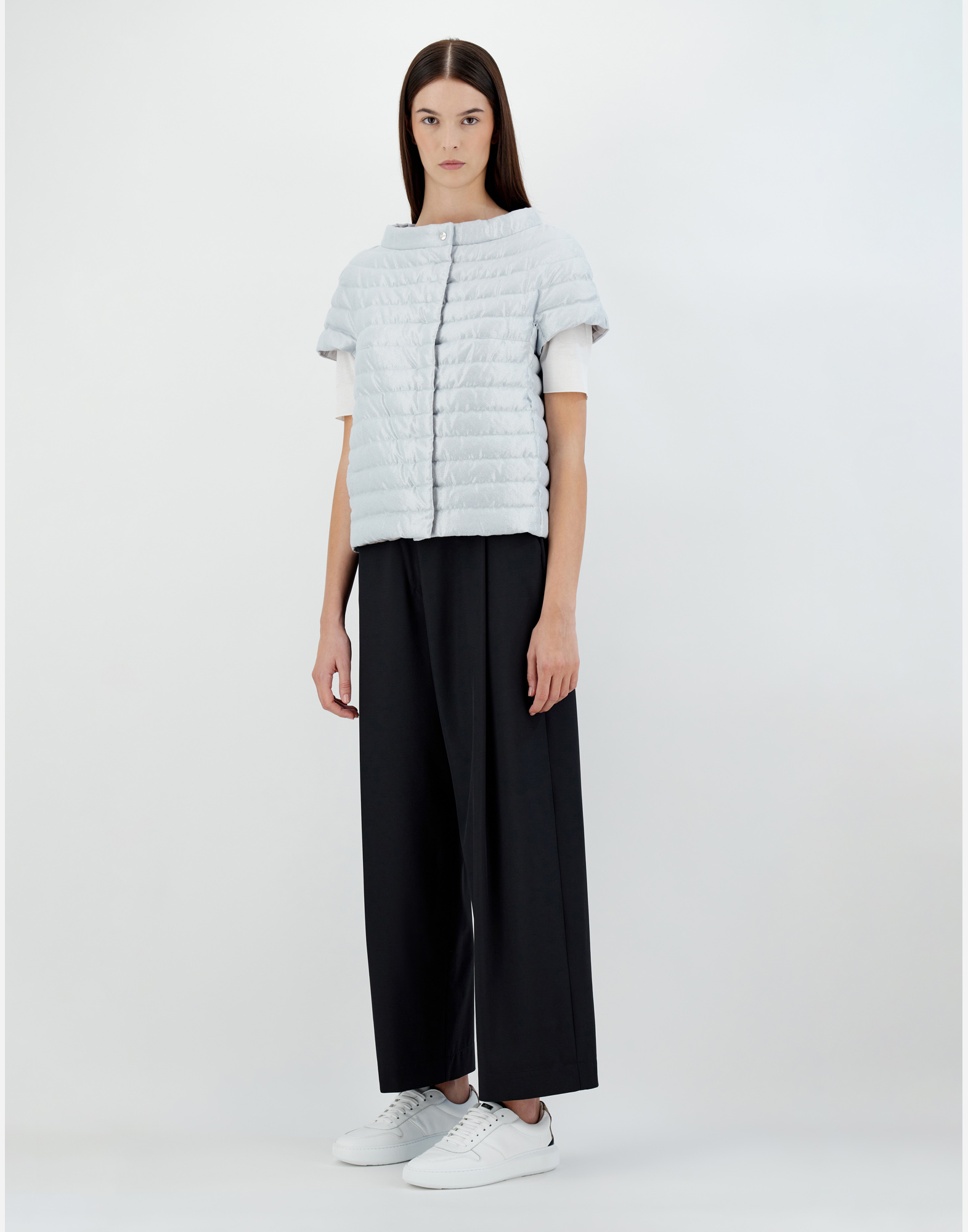 Herno Metallic Effect Cape In Pearl