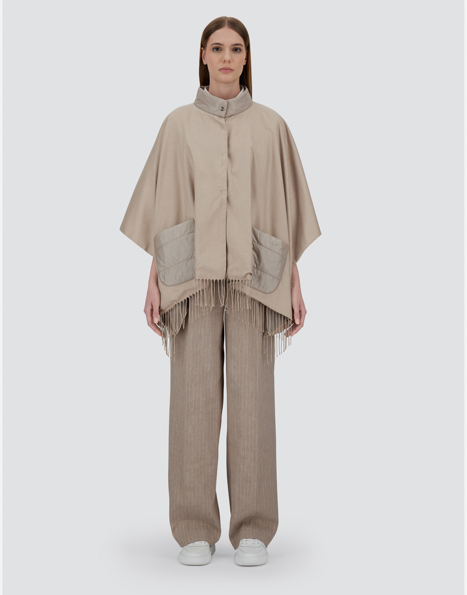 Herno Poncho In Summer Silk And Nylon Ultralight In Chantilly