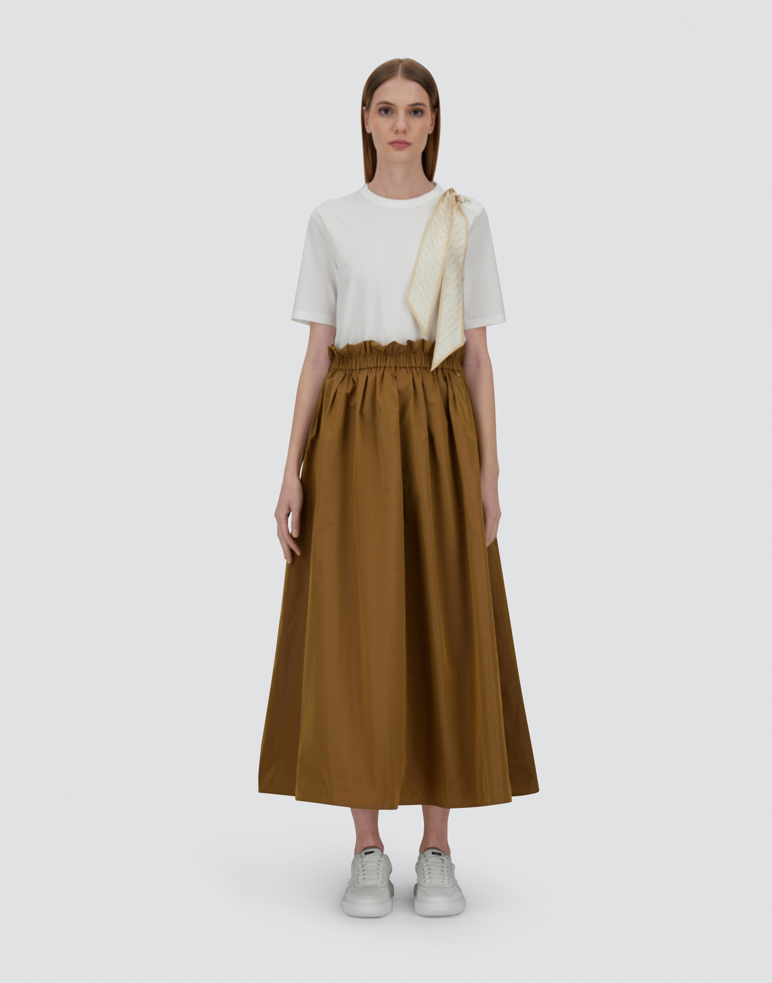 Herno New Techno Taffeta Skirt In Camel