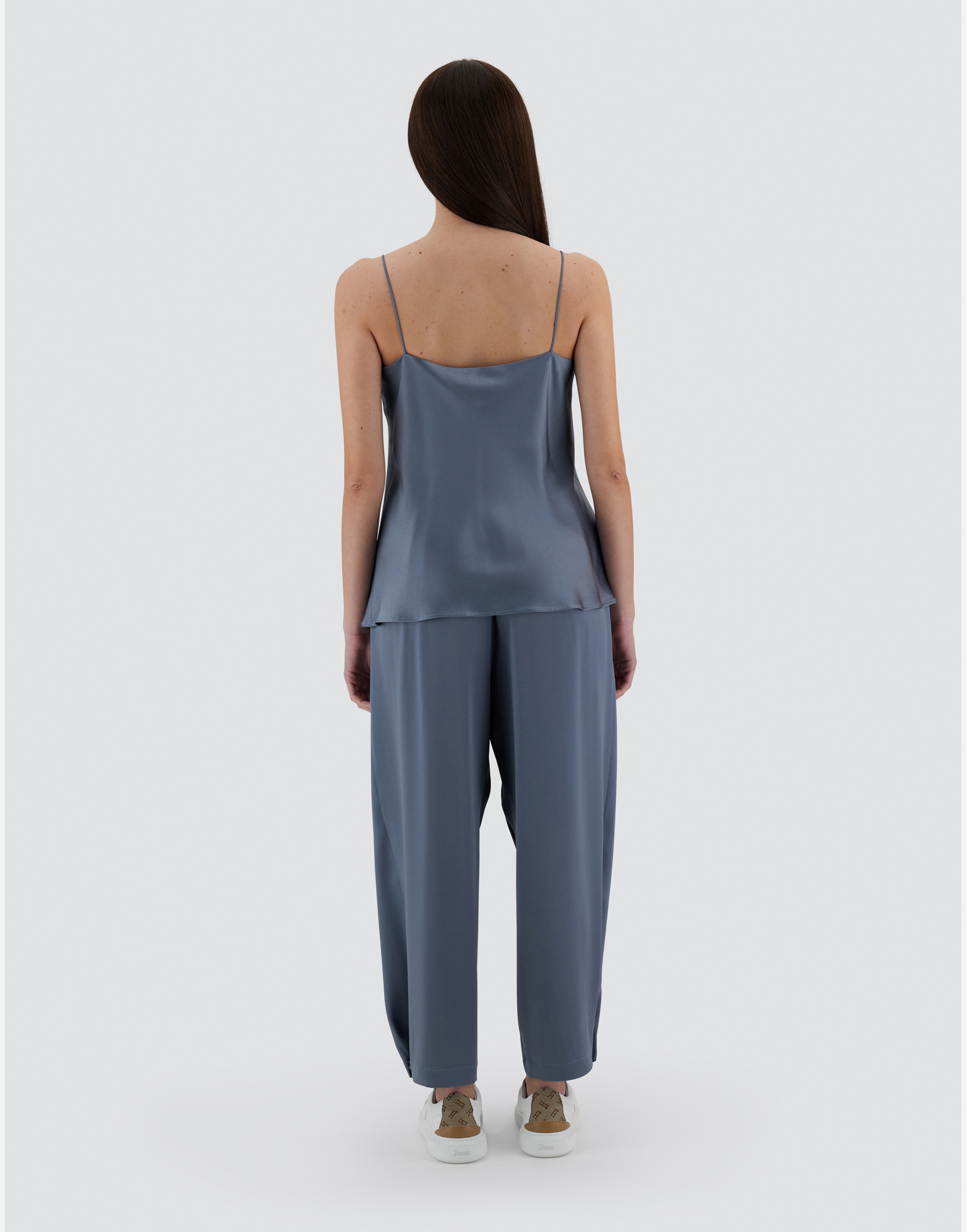 Herno Resort Top In Satin Effect In Denim