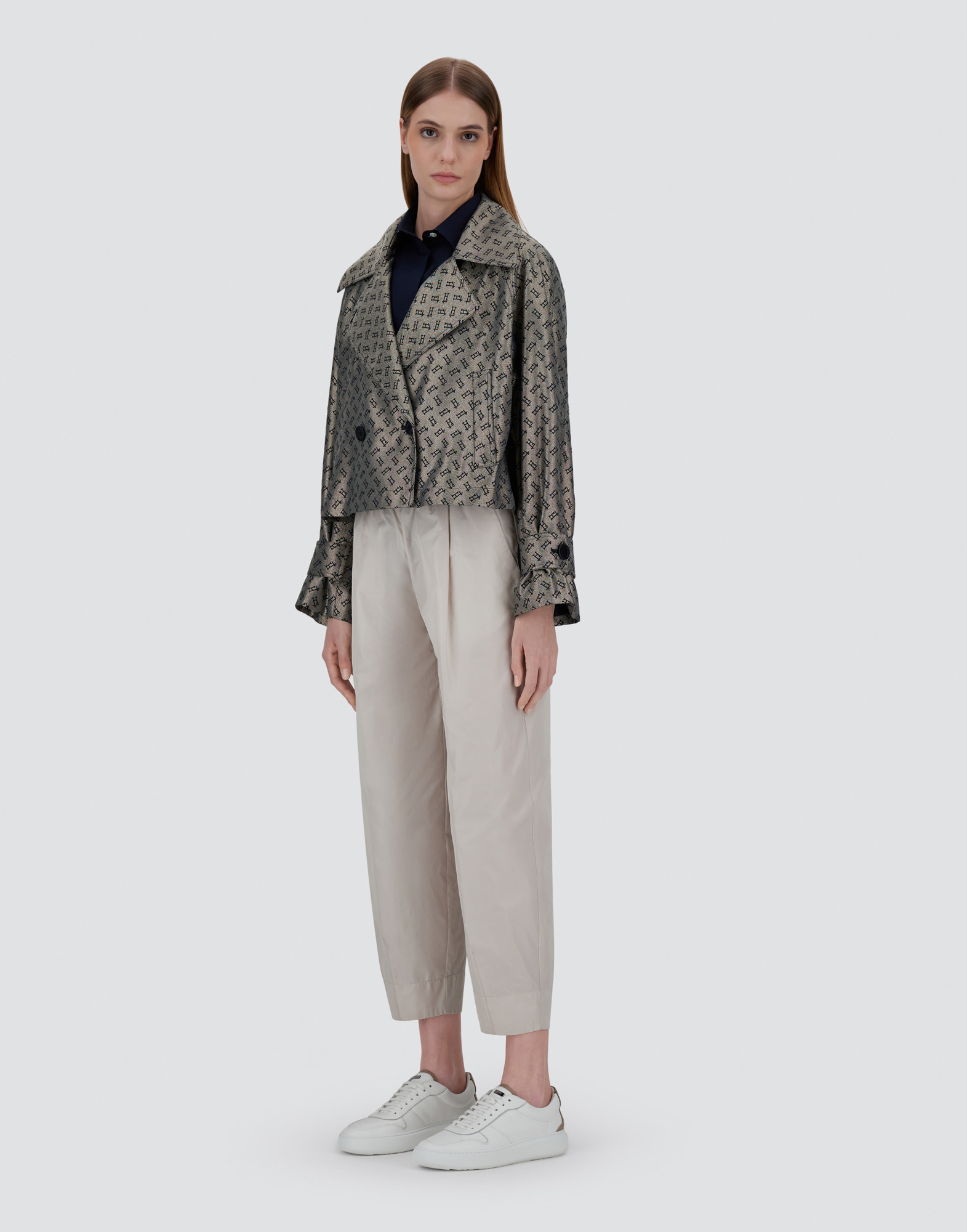 Herno Jacket In Monogram Lurex In Golden/blue