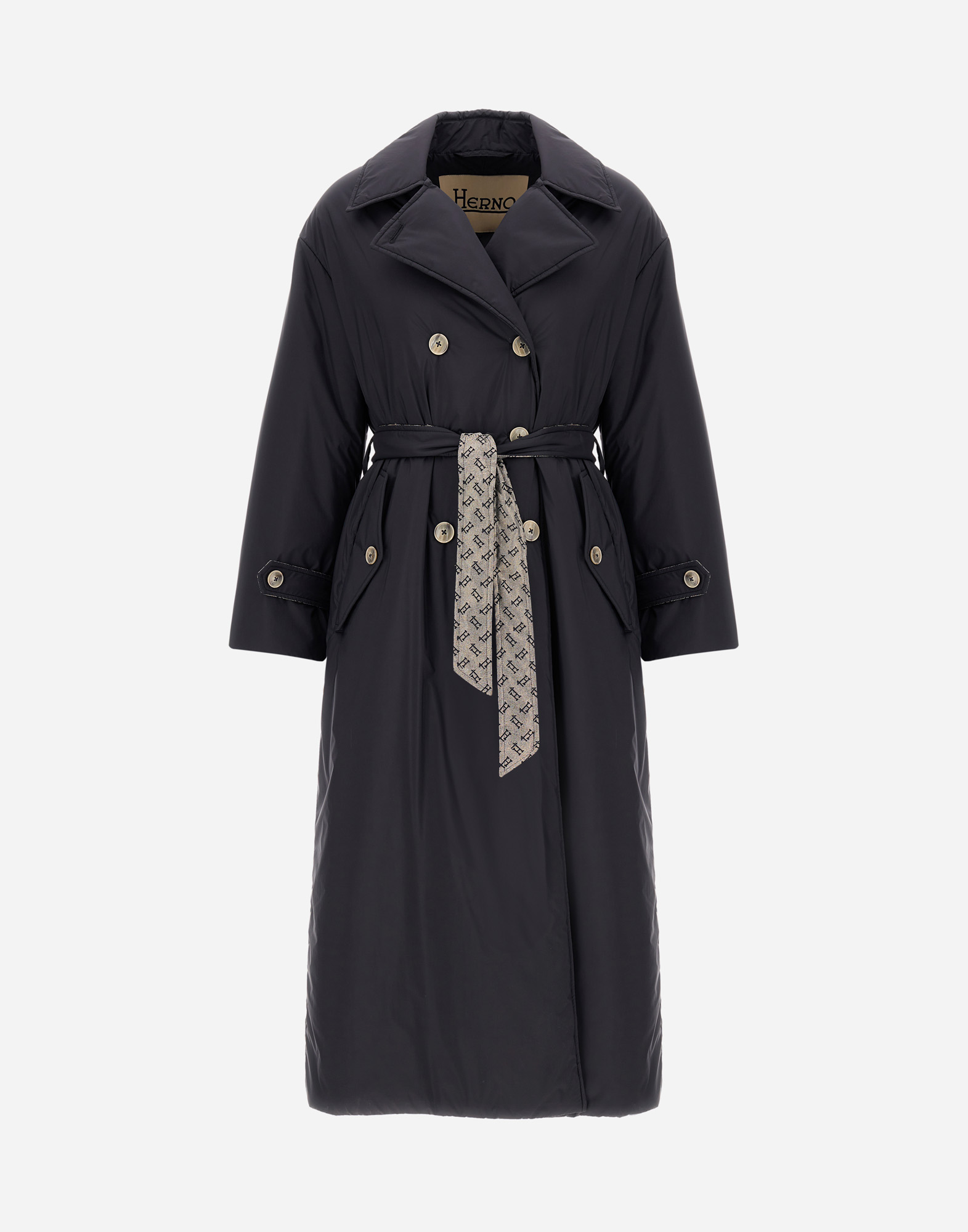 Herno Trench Coat In Ecoage And Monogram Lurex In Blu Navy