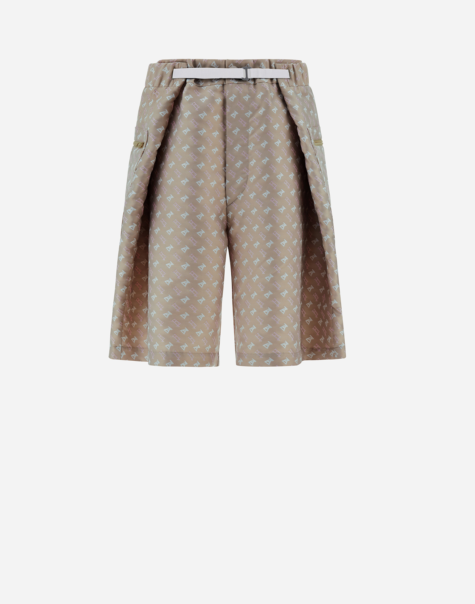 Herno Globe Cropped Trousers In Photocromatic Monogram In Light Beige