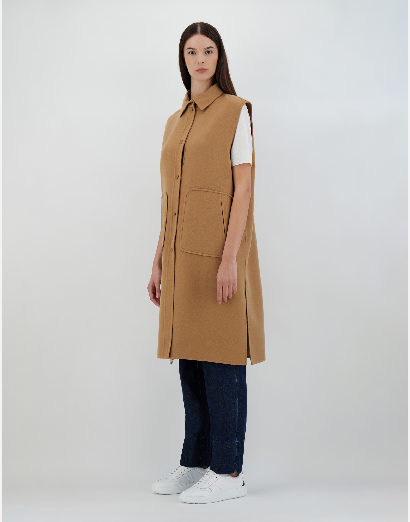 Herno Sleeveless Double-layered Wool Jacket In Camel