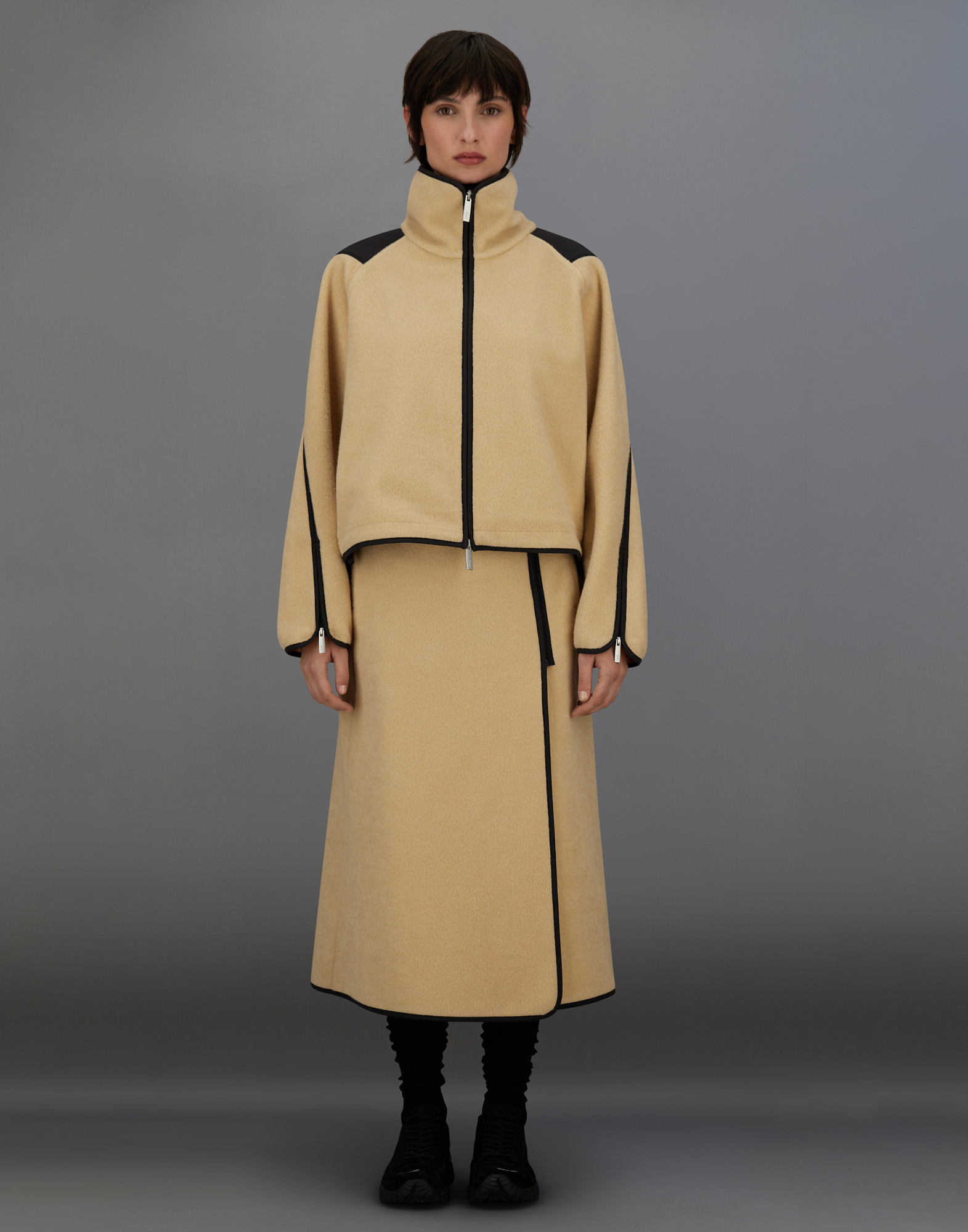 Herno Laminar Polar Fleece And Extra Light Stretch Padded Skirt In Brown