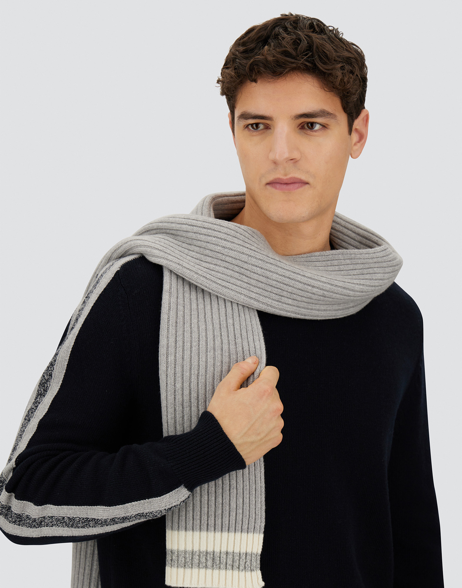 Herno Resort Scarf In Double Rib Wool In Gray