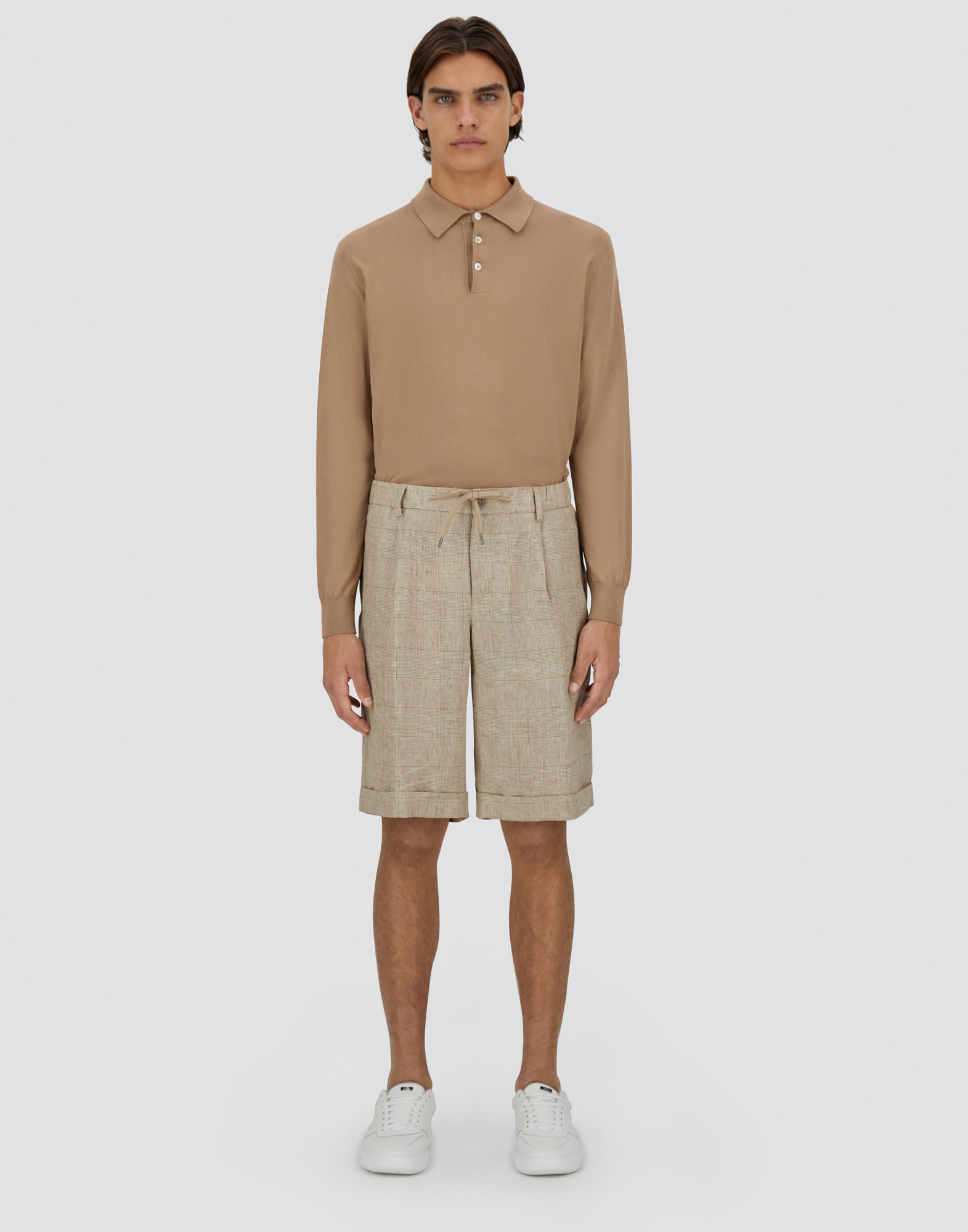 Herno Welsh Linen Shorts In Camel