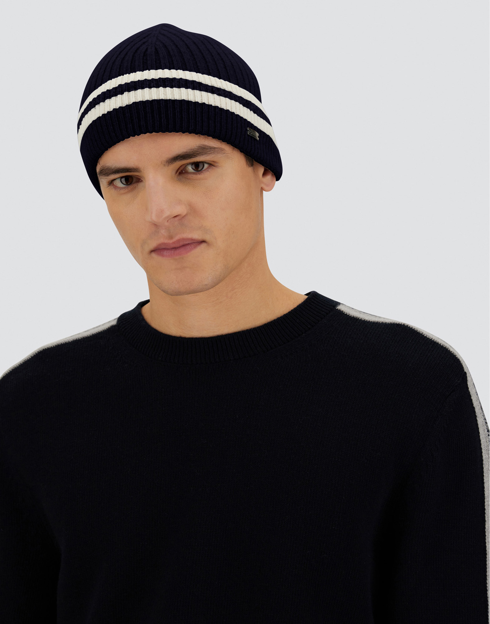 Herno Resort Beanie In Double Rib Wool In Black