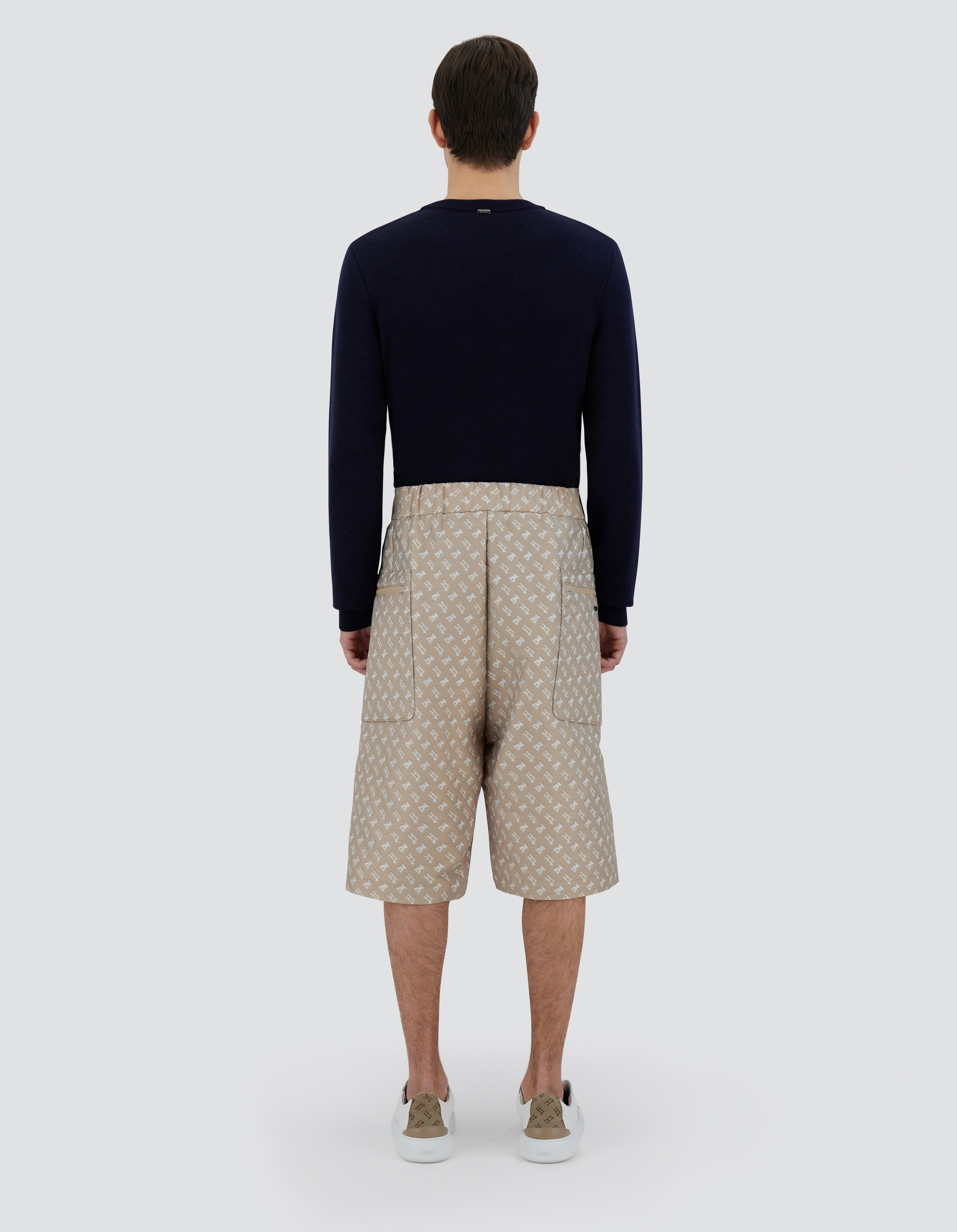 Herno Globe Cropped Trousers In Photocromatic Monogram In Light Beige